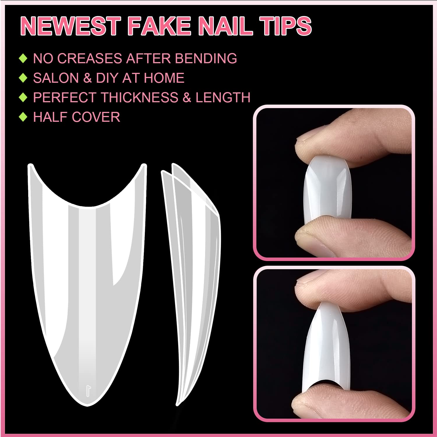 MEKK 600PCS Acrylic False Nail Tips - Short Stiletto Shape, Half Cover Natural Nails for Salon & DIY Home Manicure (10 Sizes) | Perfect for Nail Art, Acrylic Extensions & Professional Nail Services