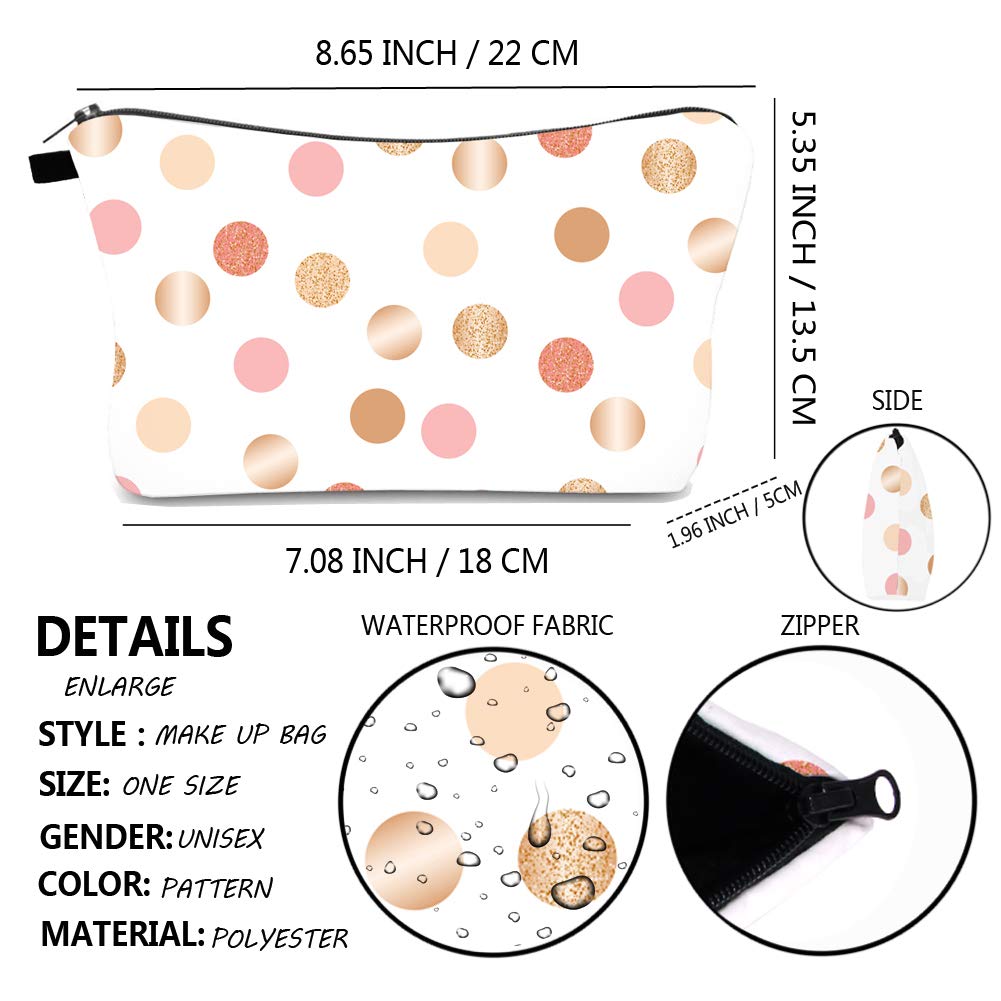 Waterproof Small Makeup Bag for Women - Travel Cosmetic Organizer with Pink Polka Dots | Perfect Toiletry Case for Girls Gifts, Gym, Vacation & Daily Essentials Storage