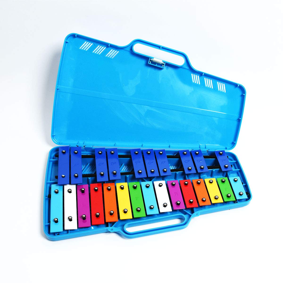 Professional 25-Key Blue Plastic Glockenspiel Xylophone with 2 Mallets - Durable Metal Bars for Adults & Kids - Perfect for Music Education, Classroom, and Home Practice