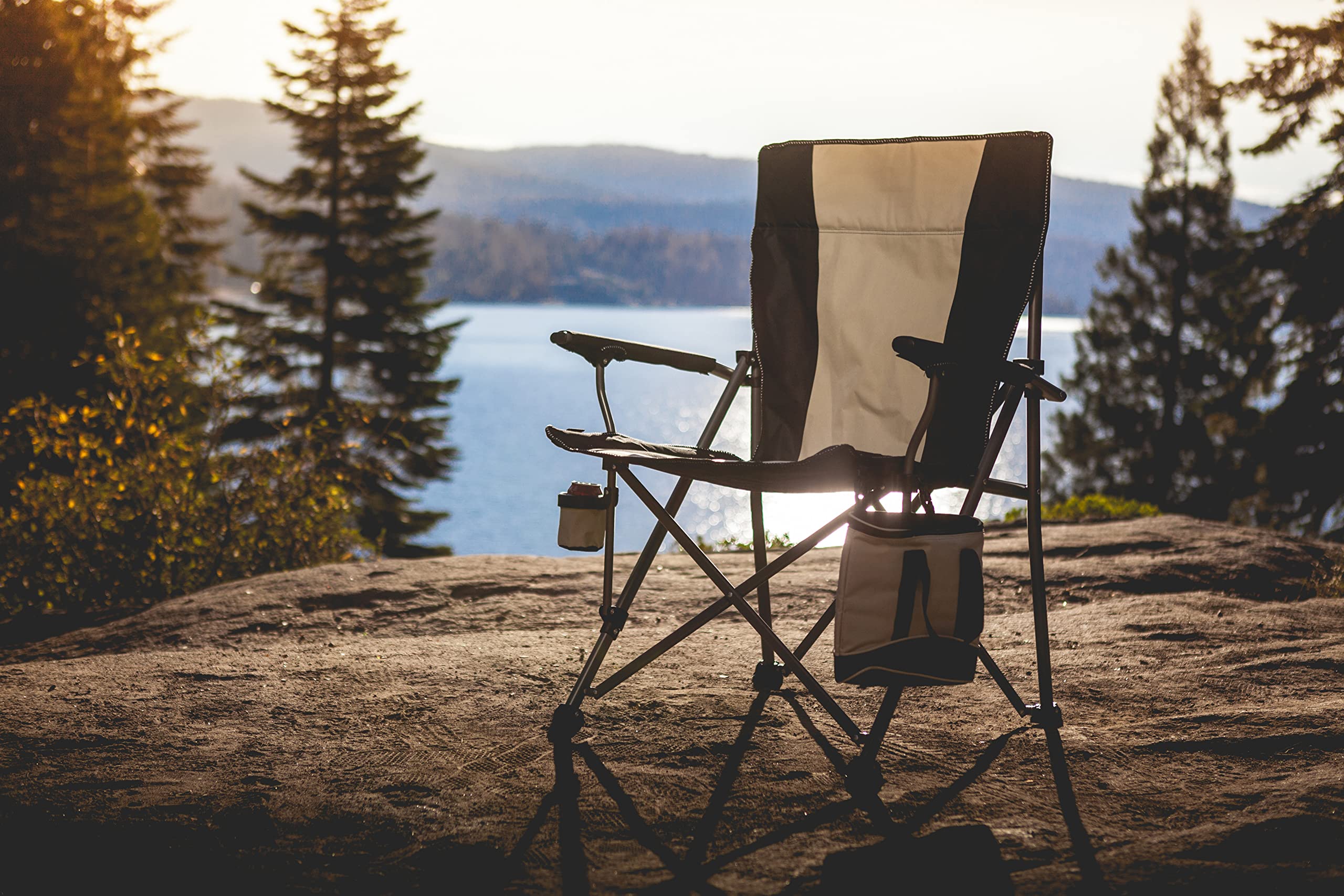 **PICNIC TIME NCAA Big Bear XXL Camp Chair with Cooler - Heavy Duty 500 lb Capacity Folding Beach Chair with Carry Bag (Black) - Perfect for Camping, Tailgating, and Outdoor Events**
