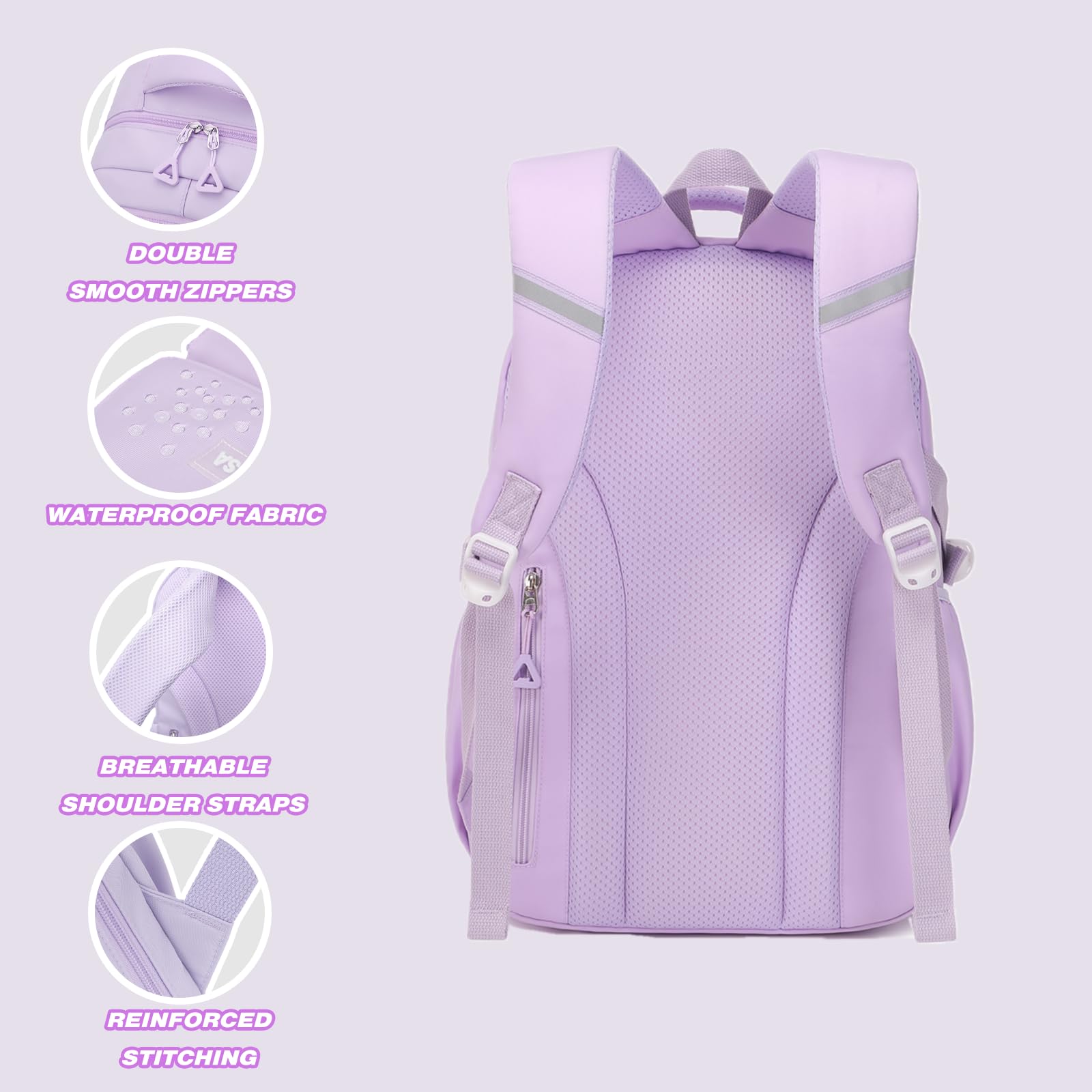Stylish Purple School Backpack for Girls - Durable Middle & Elementary Student Bookbag with Large Capacity | Perfect for Teen Girls' Daily School Use, Travel & Outdoor Activities