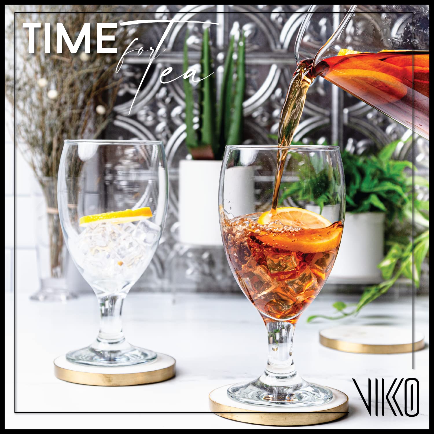 Vikko Classic 20oz Goblet Glasses Set of 6 - Elegant Iced Tea & Water Drinking Glasses for Parties, Weddings & Home Dining - Durable Dishwasher Safe Glassware for Everyday Use & Special Occasions