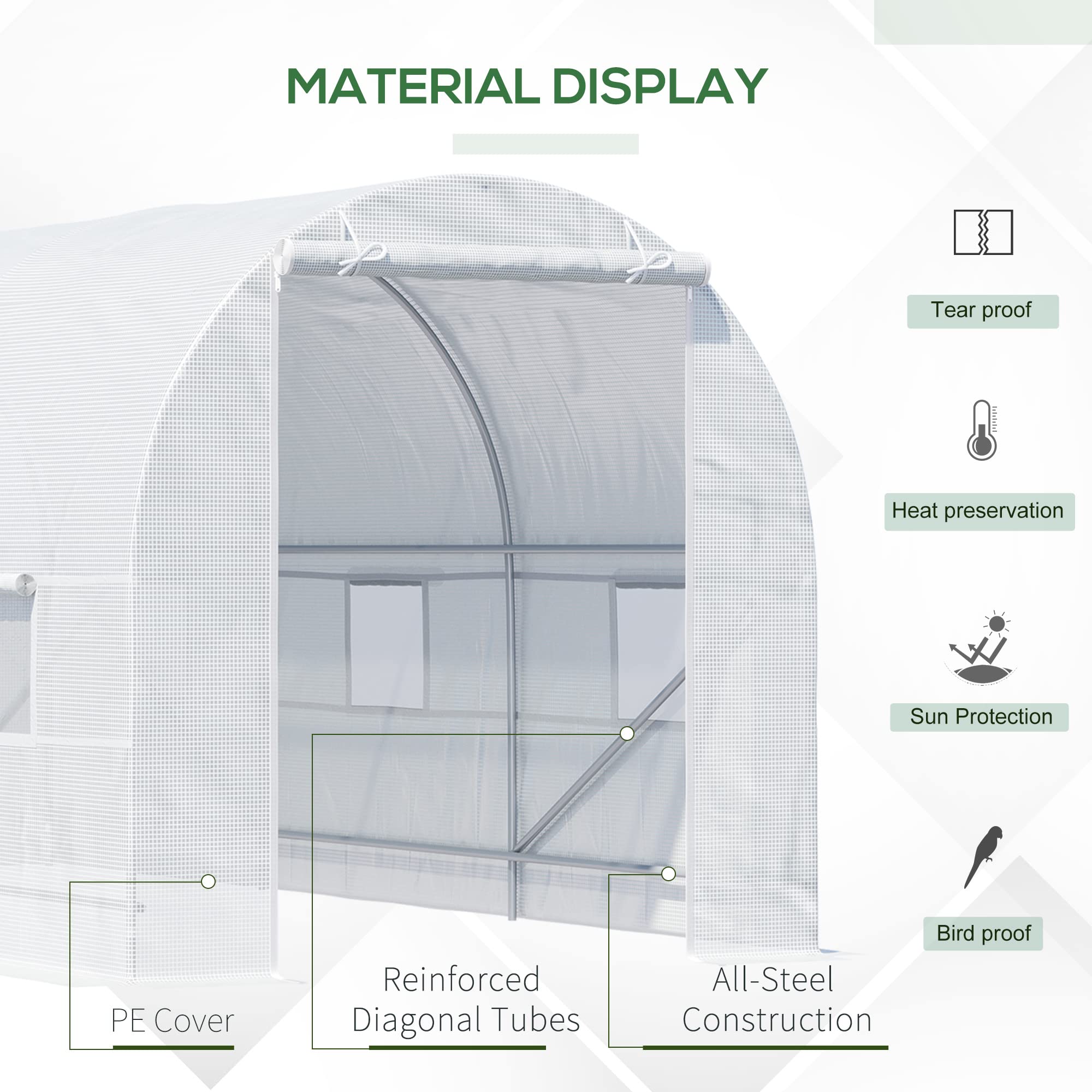 Outsunny 15x7x7ft Walk-in Greenhouse with 6 Roll-up Windows & Door, Large Steel Frame Garden Hot House Kit for Vegetables, Flowers & Plants - Perfect for Backyard Gardening & Year-Round Plant Protection