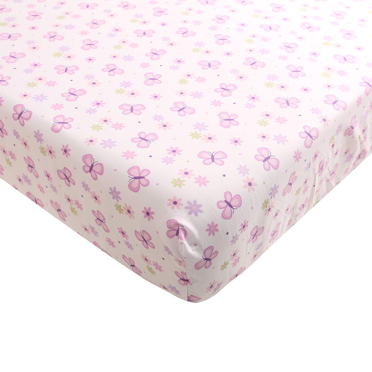 4-Piece Pink Butterfly Embroidery Nursery Crib Bedding Set - 1 Quilt, 1 Fitted Sheet, 1 Skirt & 1 Diaper Storage Bag - Soft Baby Girl Cot Bedding for Newborns & Toddlers - Perfect for Nursery Decor, Baby Showers & Gift Giving