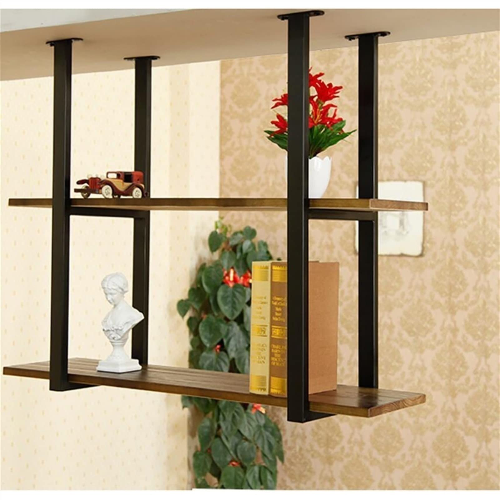 Vintage Industrial Hanging Plant Stand - Wall Mounted Wrought Iron Shelf for Indoor/Outdoor Use, Multi-Purpose Display Rack for Plants, Wine, Books - Perfect for Living Room, Dining Room, Bar Decor (100x30x67cm)