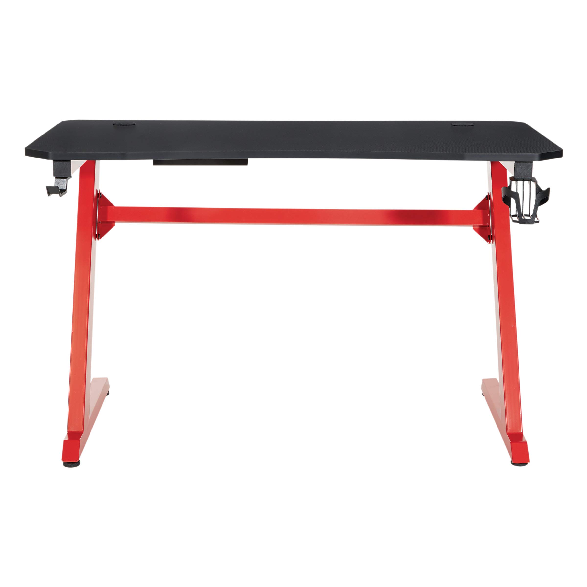 OSP Home Furnishings Ghost Battlestation Gaming Desk - Carbon Fiber Surface, Matte Black Top & Red Legs with Accessories | Perfect for PC Gaming Setup, Streaming & Home Office Workspace