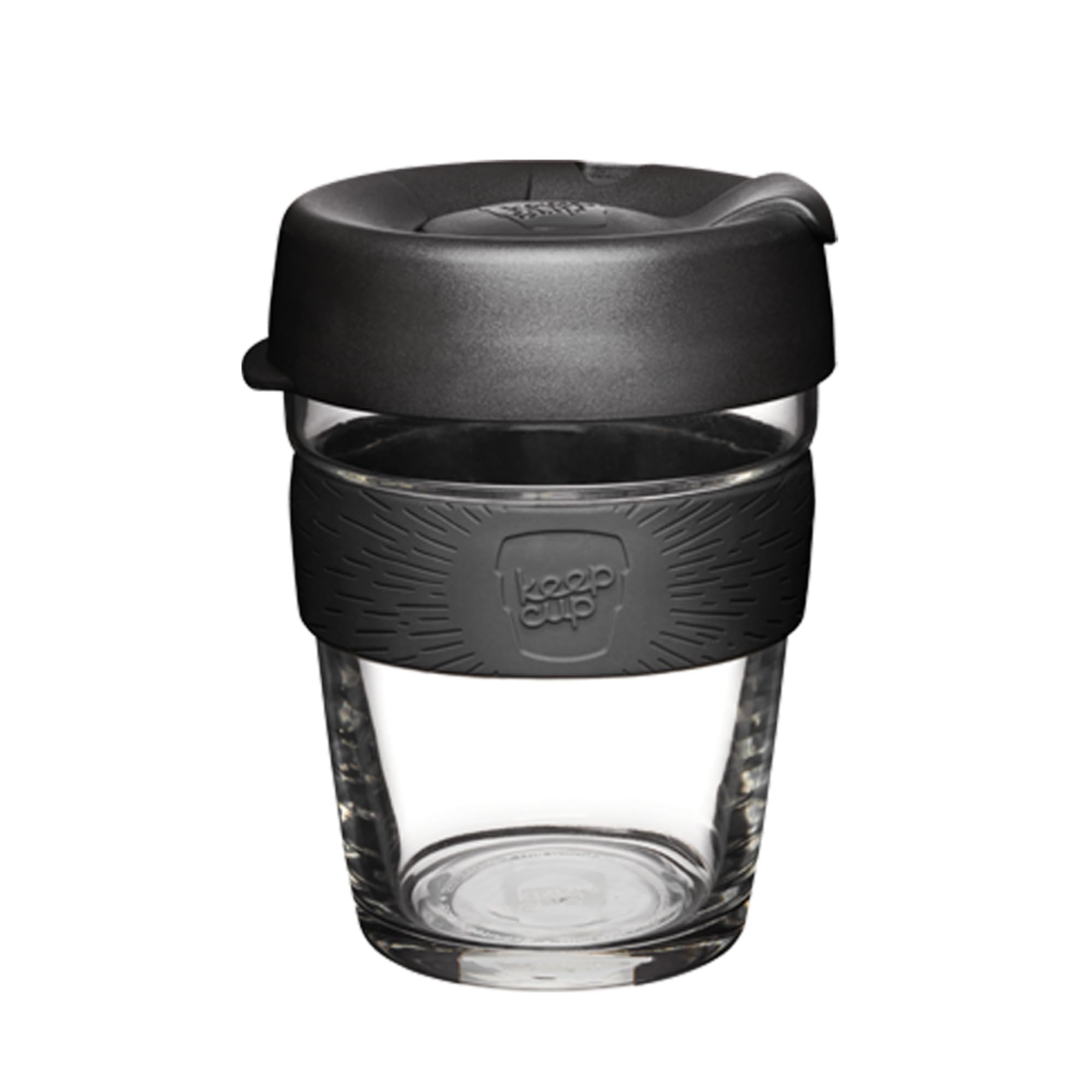 KeepCup 12oz Reusable Coffee Cup - Eco-Friendly Toughened Glass Travel Mug with Non-Slip Silicone Band, 12-Ounce Medium Size in Black | Perfect for Office, Commuting & Outdoor Activities