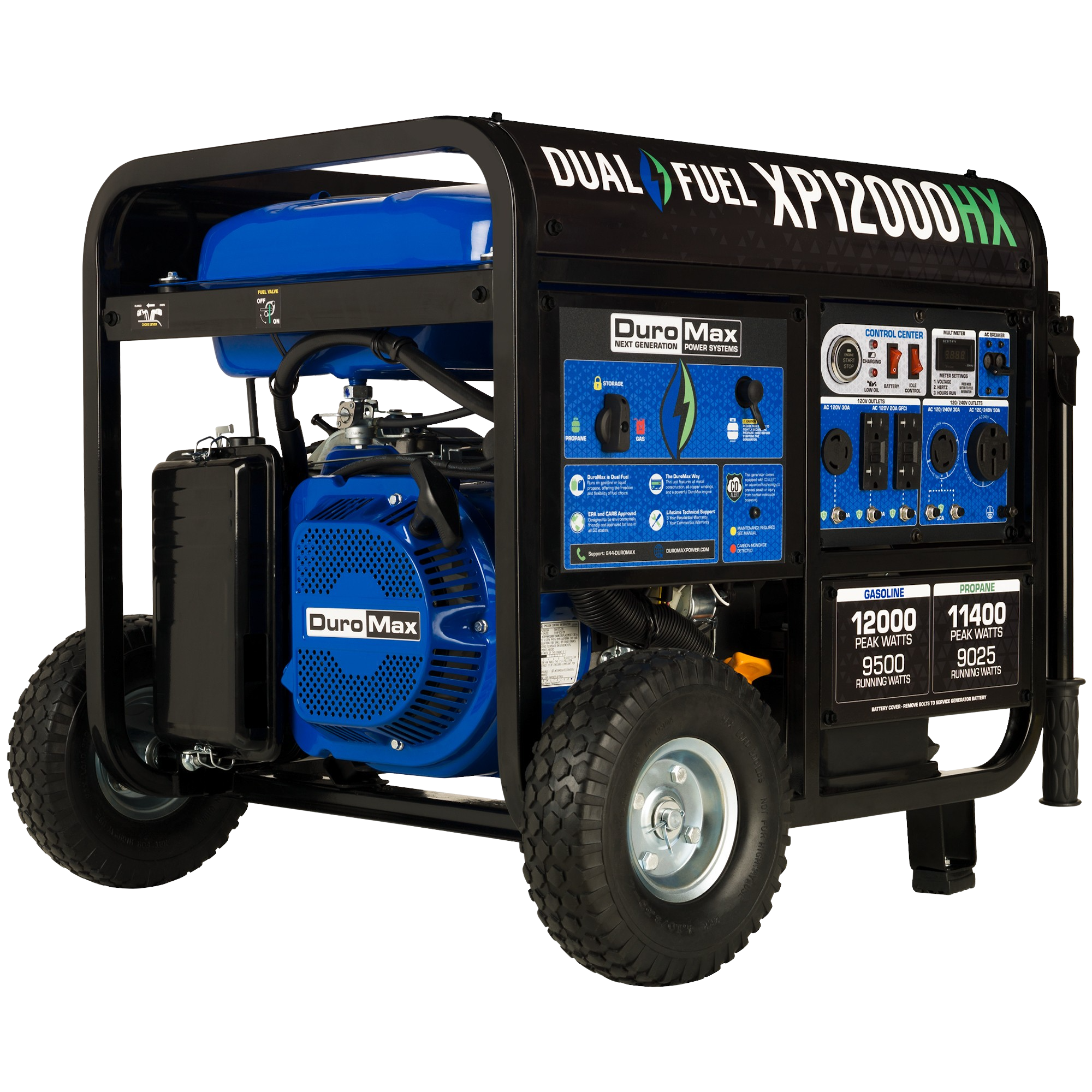 DuroMax XP12000HX 9500W/12000W Dual Fuel Portable Generator with CO Alert & Electric Start - Perfect for Home Backup Power, Camping, Job Sites, and Emergency Use