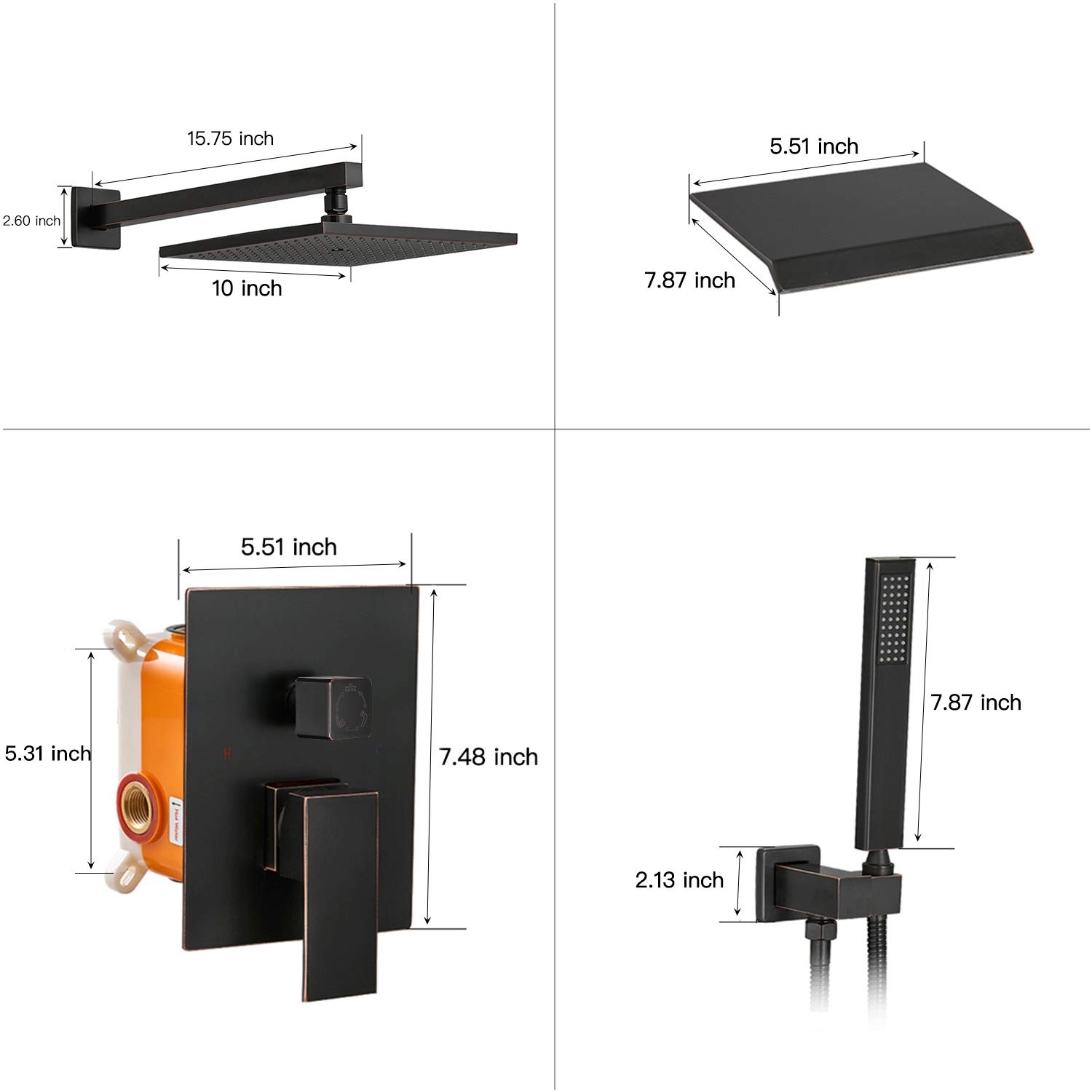 3-Function 10 Inch Oil Rubbed Bronze Rainfall Shower System with Handheld Sprayer & Tub Spout - Complete Bathroom Faucet Set with Rough-In Valve (Perfect for Luxurious Spa-Like Showers & Relaxing Baths)