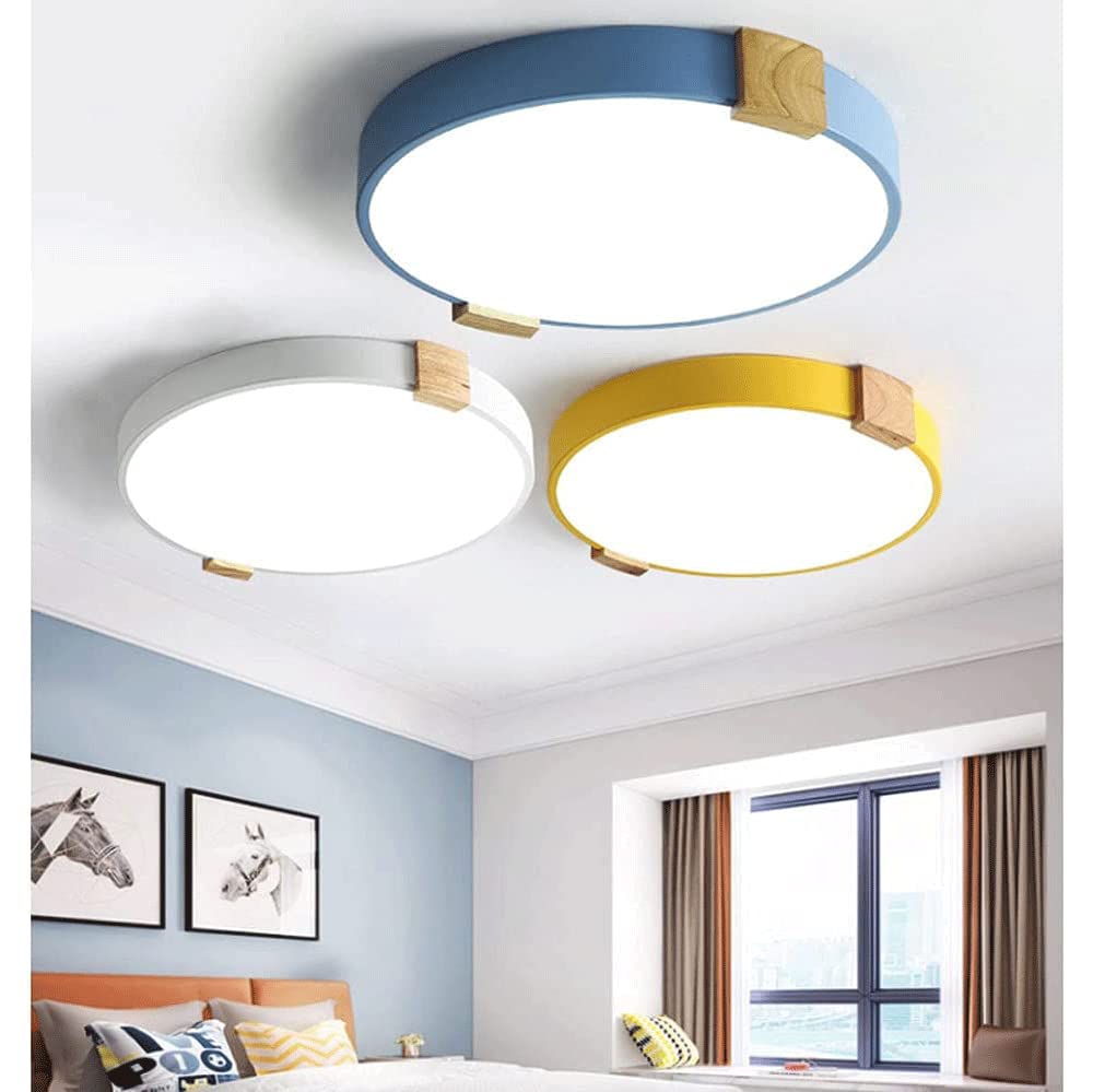 Nordic Round Wrought Iron and Wood LED Ceiling Light - 3-Level Dimmable Recessed Panel Fixture for Living Room, Bedroom & Dining Room | Energy Saving Indoor Lighting Solution