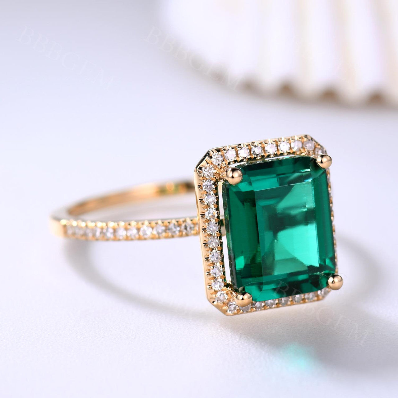 4CT Emerald Cut Emerald Engagement Ring in Rose Gold with Halo Diamonds - Perfect for Wedding, Proposal & Anniversary Gifts