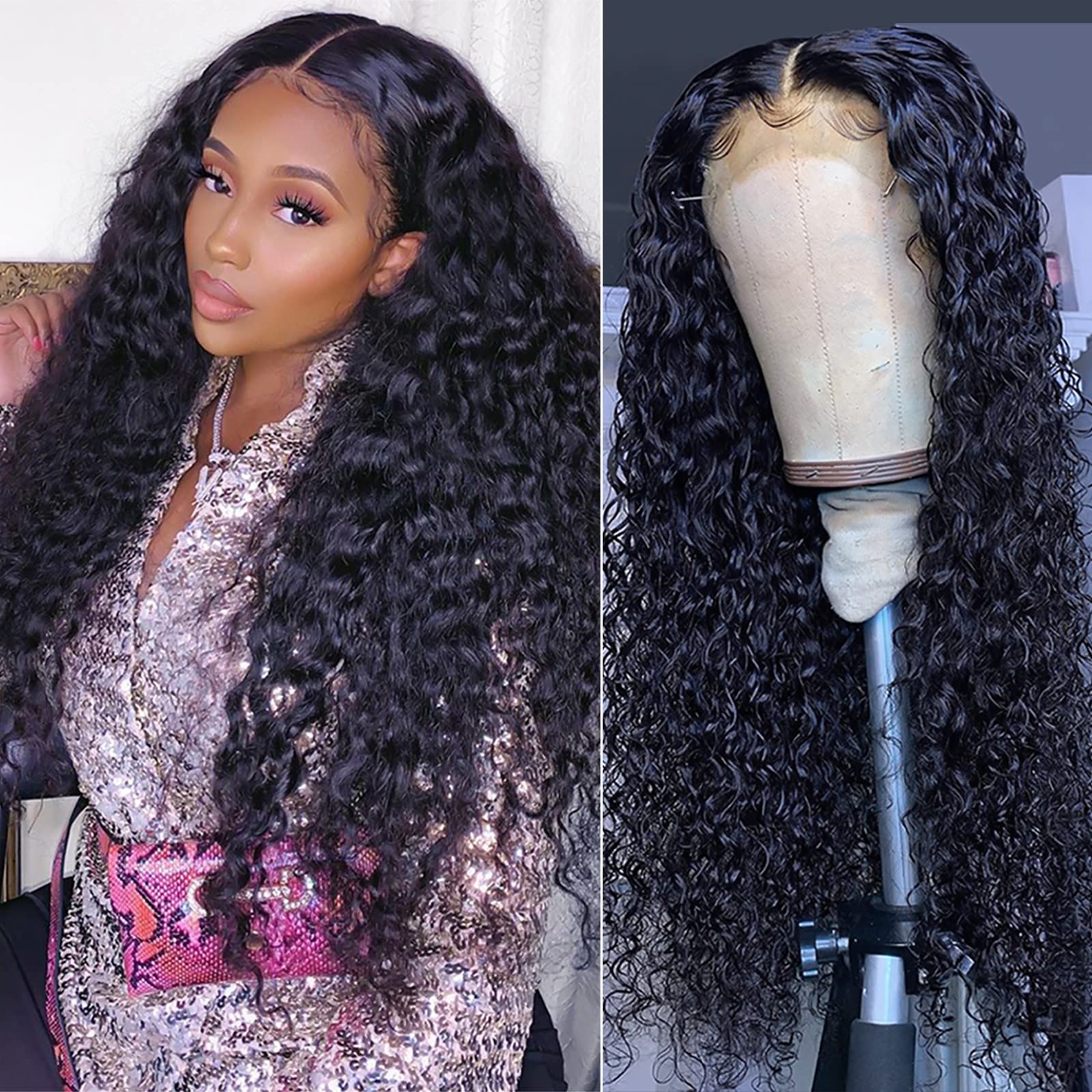 13x4 Deep Wave Lace Front Wigs Human Hair - Pre Plucked with Baby Hair for Black Women | 20 Inch Wet & Wavy Curly Lace Frontal Wig | Perfect for Daily Wear, Parties, Weddings & Special Occasions