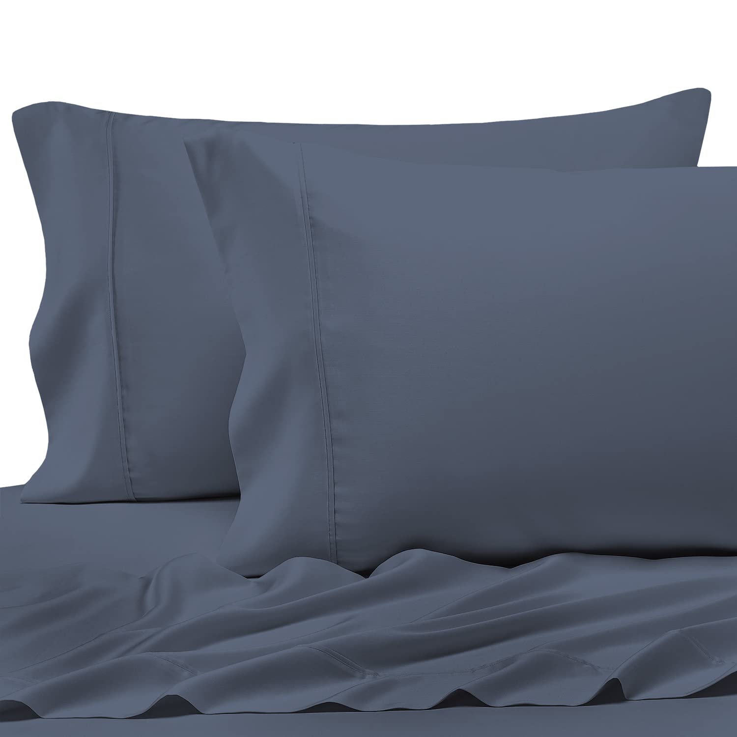 Premium 100% Long Staple Cotton Sateen Pillowcases Queen Size Set of 2 - 400 Thread Count Dark Blue Luxury Bedding with 4