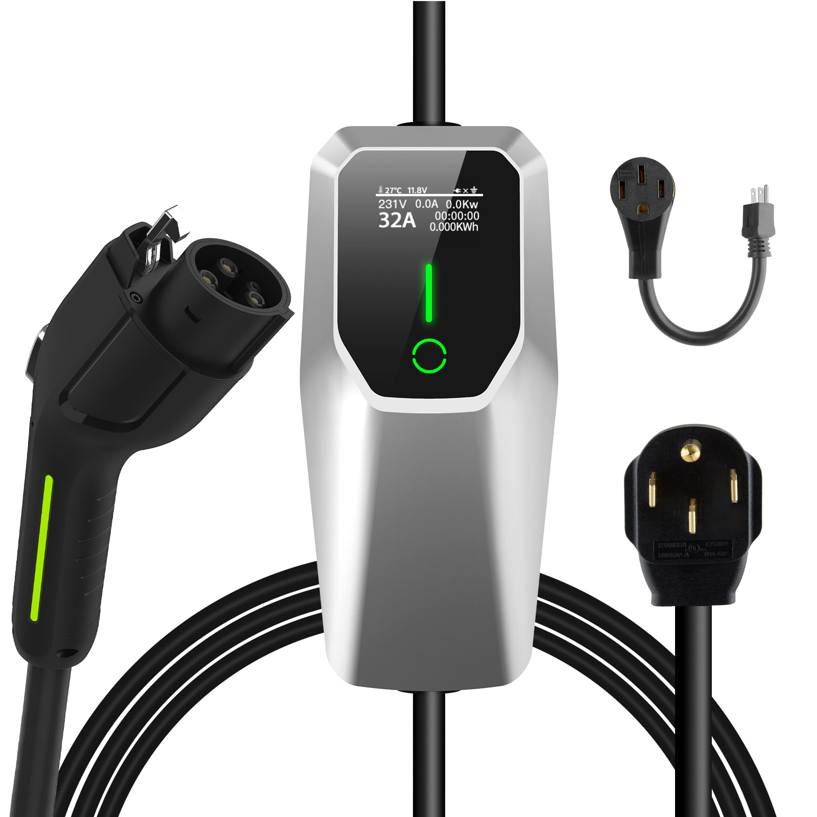 AWESAFE Level 2 EV Charger 7.6KW, 32Amp NEMA 14-50 Plug, J1772 Connector - Portable Fast Charging Station with Scheduled Charging for Home & Outdoor Electric Vehicle Charging