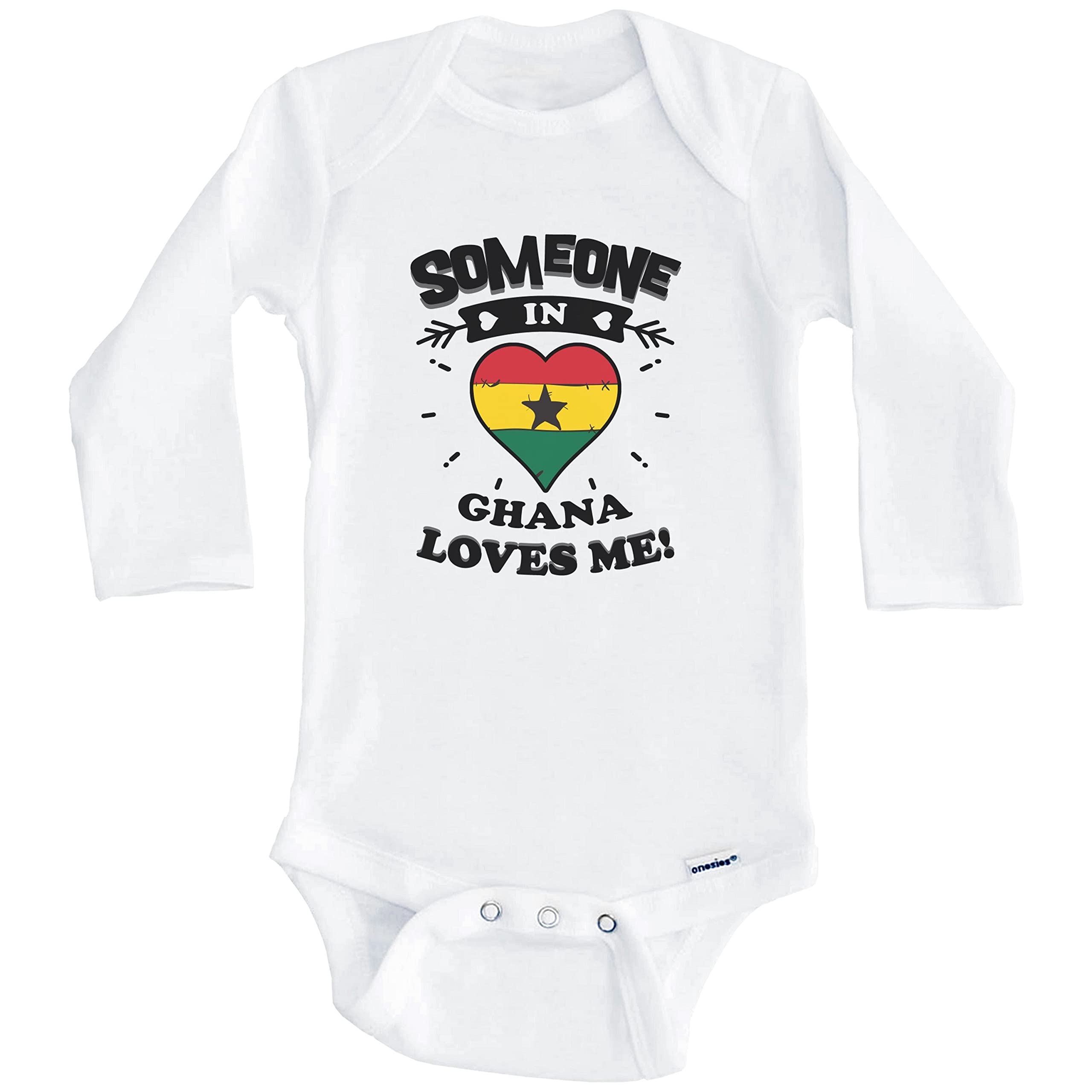 Someone in Ghana Loves Me Ghanaian Heart Print Baby Bodysuit - Long Sleeve One-Piece Outfit for Infants | Perfect for Family Photos, Cultural Celebrations & Everyday Wear