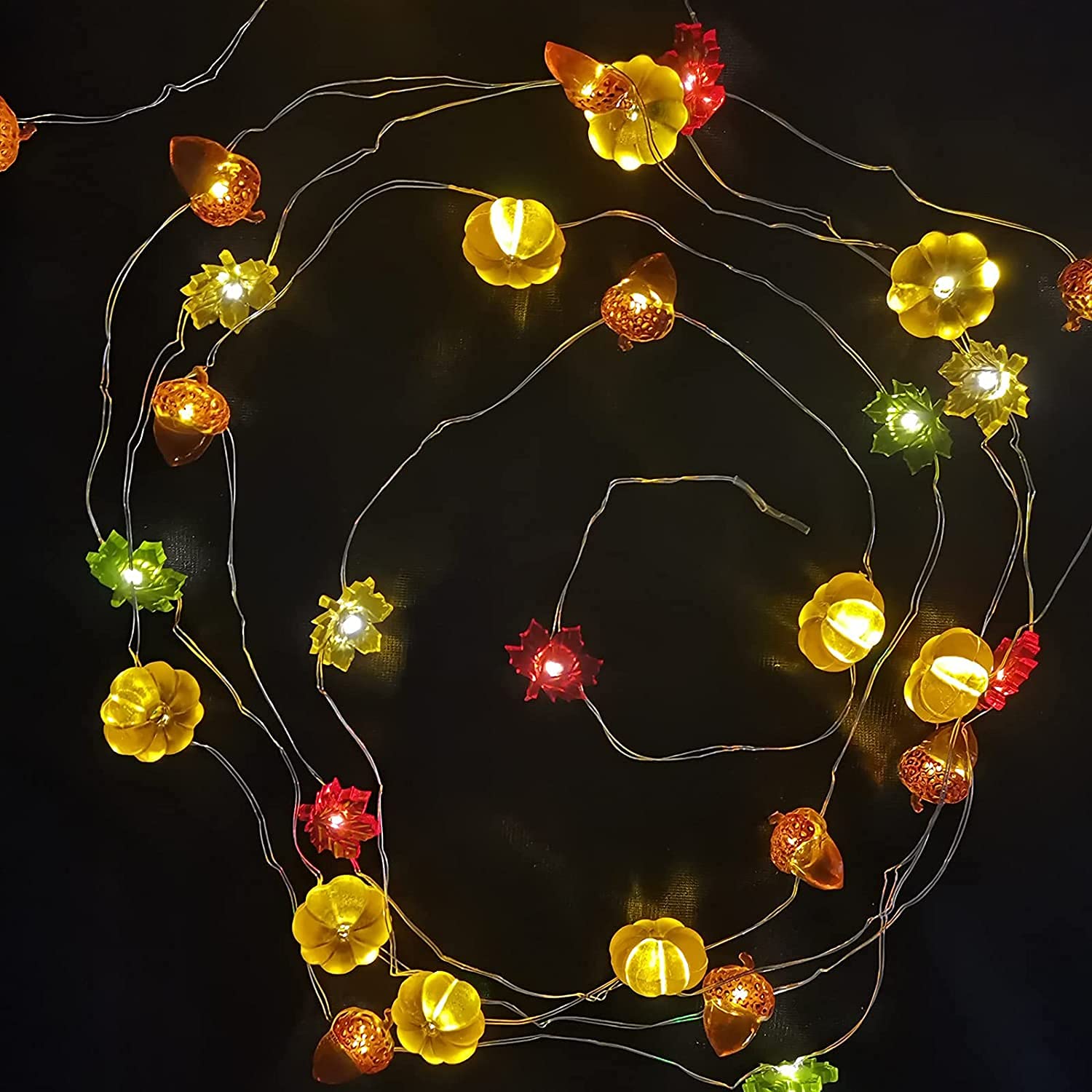 30LED 10FT Battery Operated Fall String Lights - 3D Pumpkin Maple Leaf Acorn Design, 8 Modes with Timer & Remote - Indoor/Outdoor Autumn Decor for Halloween, Thanksgiving, Home, Party & Garden Decoration