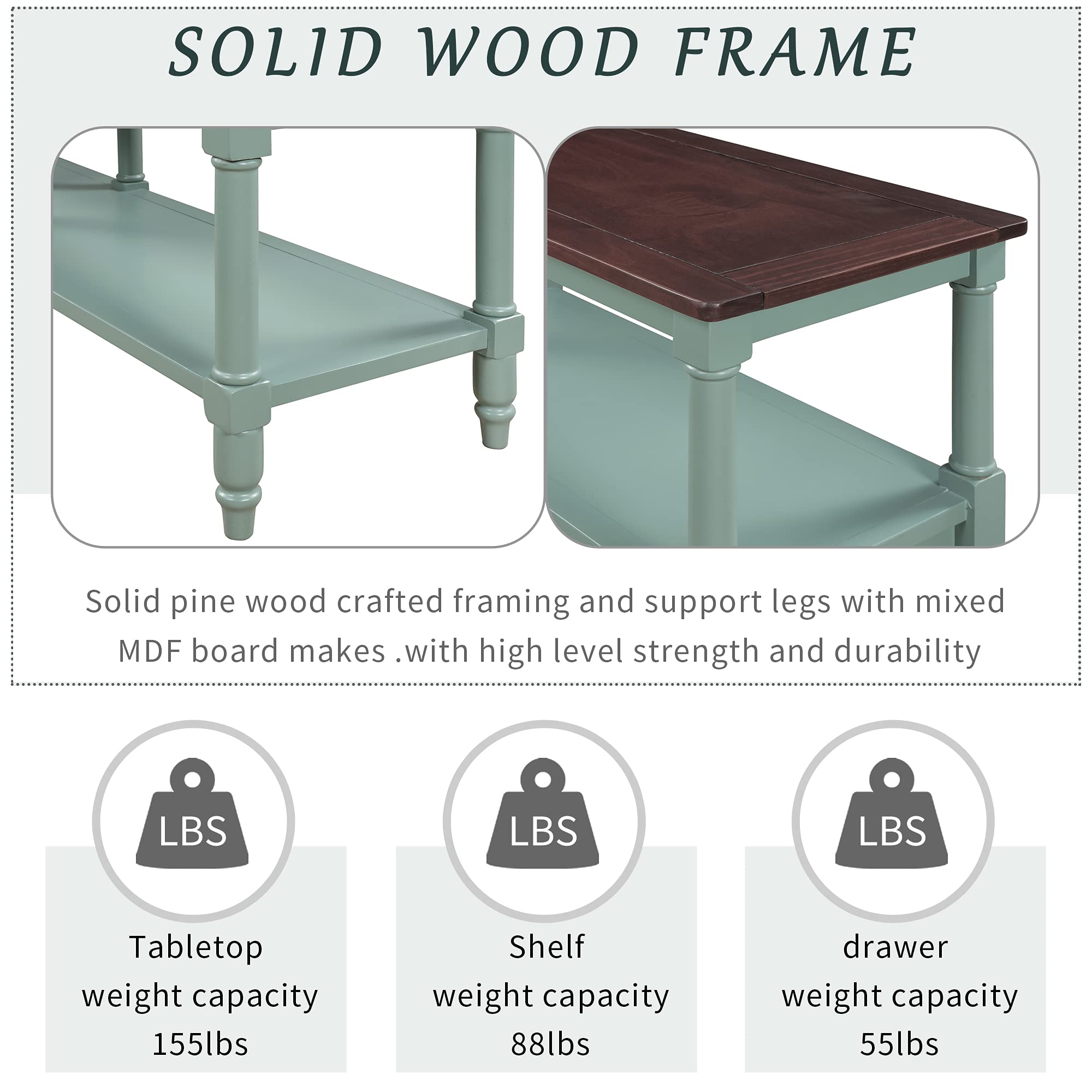 Modern Wood Console Table with Storage Shelf & 2 Drawers - Entryway Sofa Table, Buffet Sideboard for Living Room & Dining Room (Antique Blue) | Perfect for Hallway Decor, Small Space Storage & Home Organization