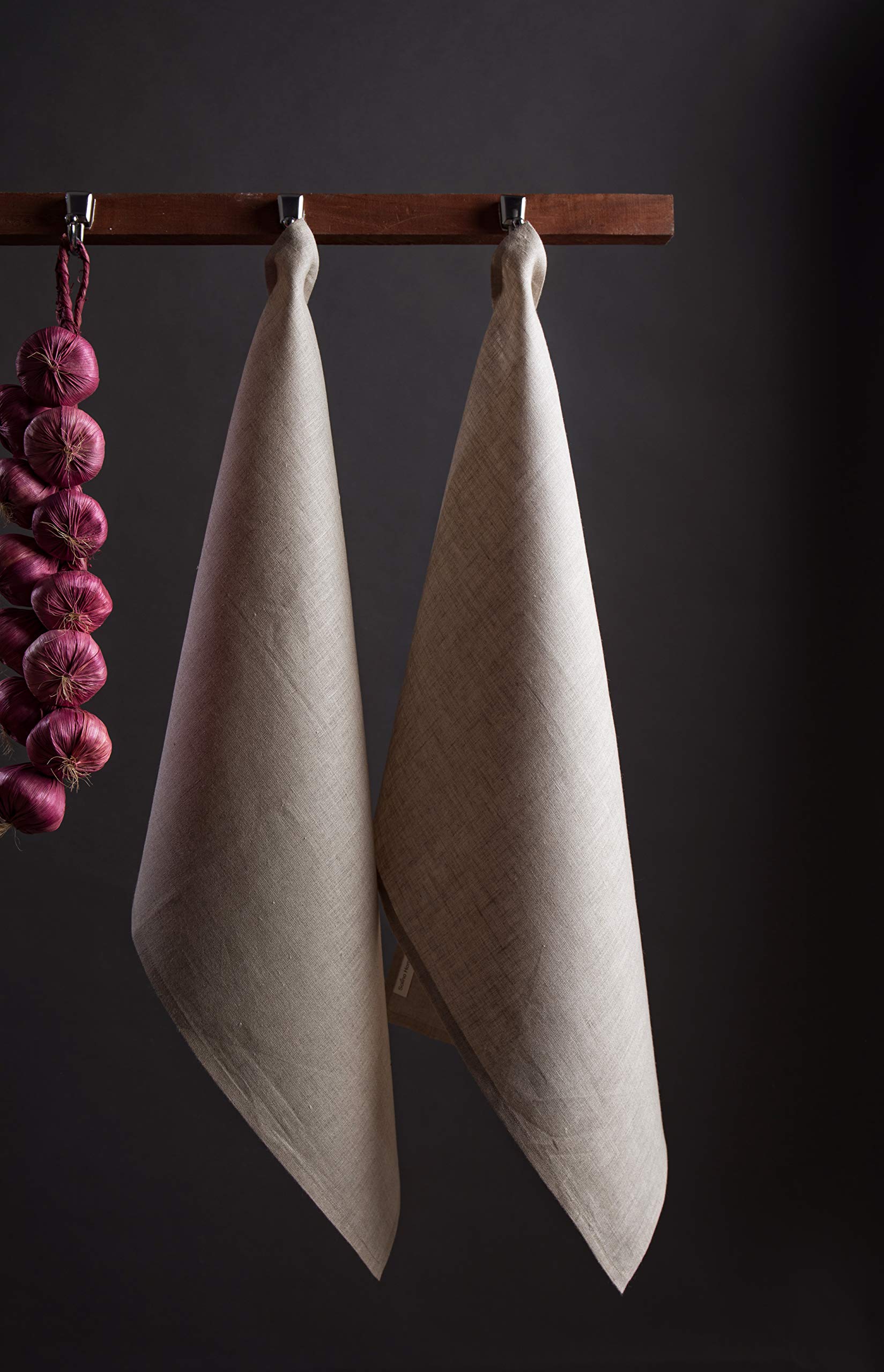 Solino Home 100% Pure Linen Kitchen Towels Set of 2 - Natural 17x26 Inch - Handcrafted European Flax - Absorbent & Durable for Cooking, Baking & Cleaning - Machine Washable Kitchen & Tea Towels