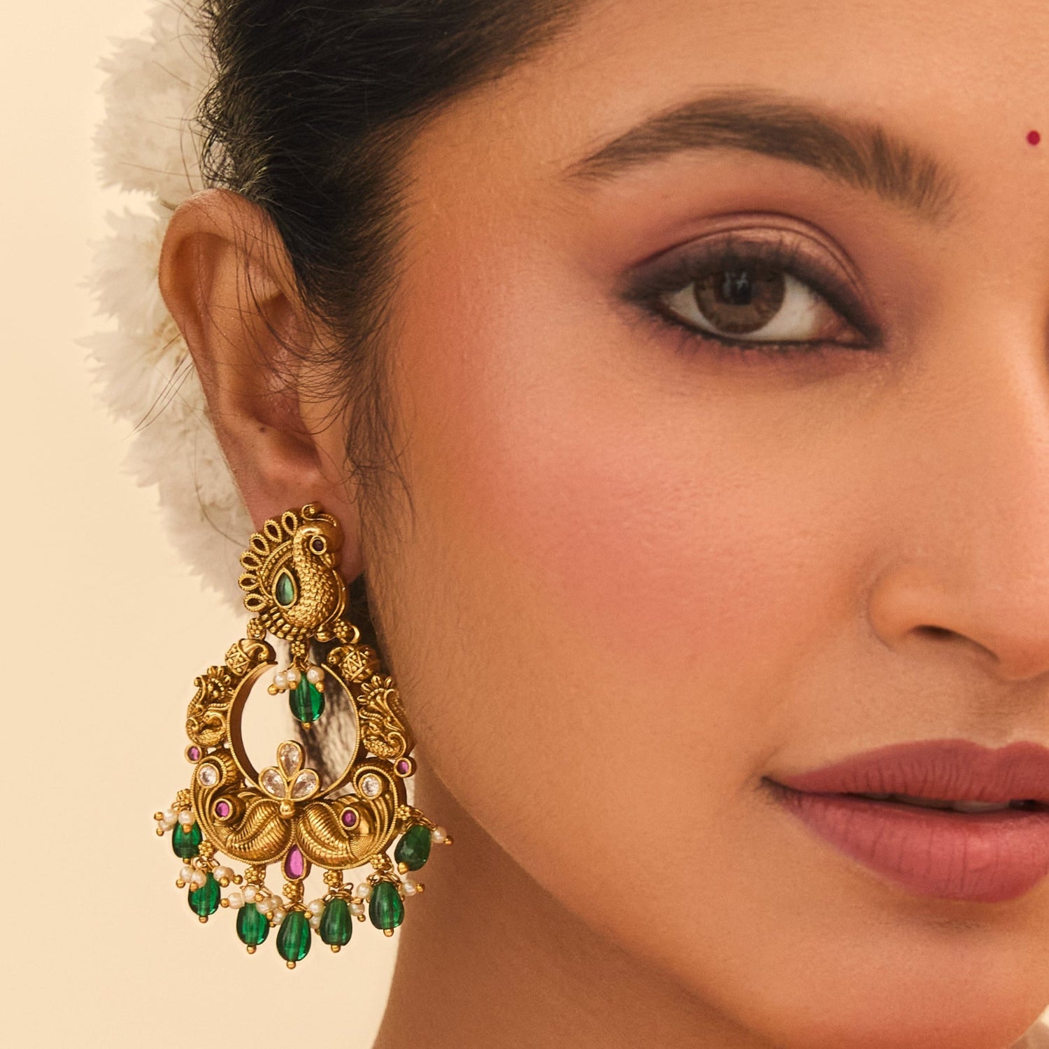 Exquisite Mayurika Antique Chandbali Earrings | Traditional Indian Jewelry | Handcrafted Ethnic Dangle Earrings for Women | Perfect for Weddings, Festivals & Cultural Events