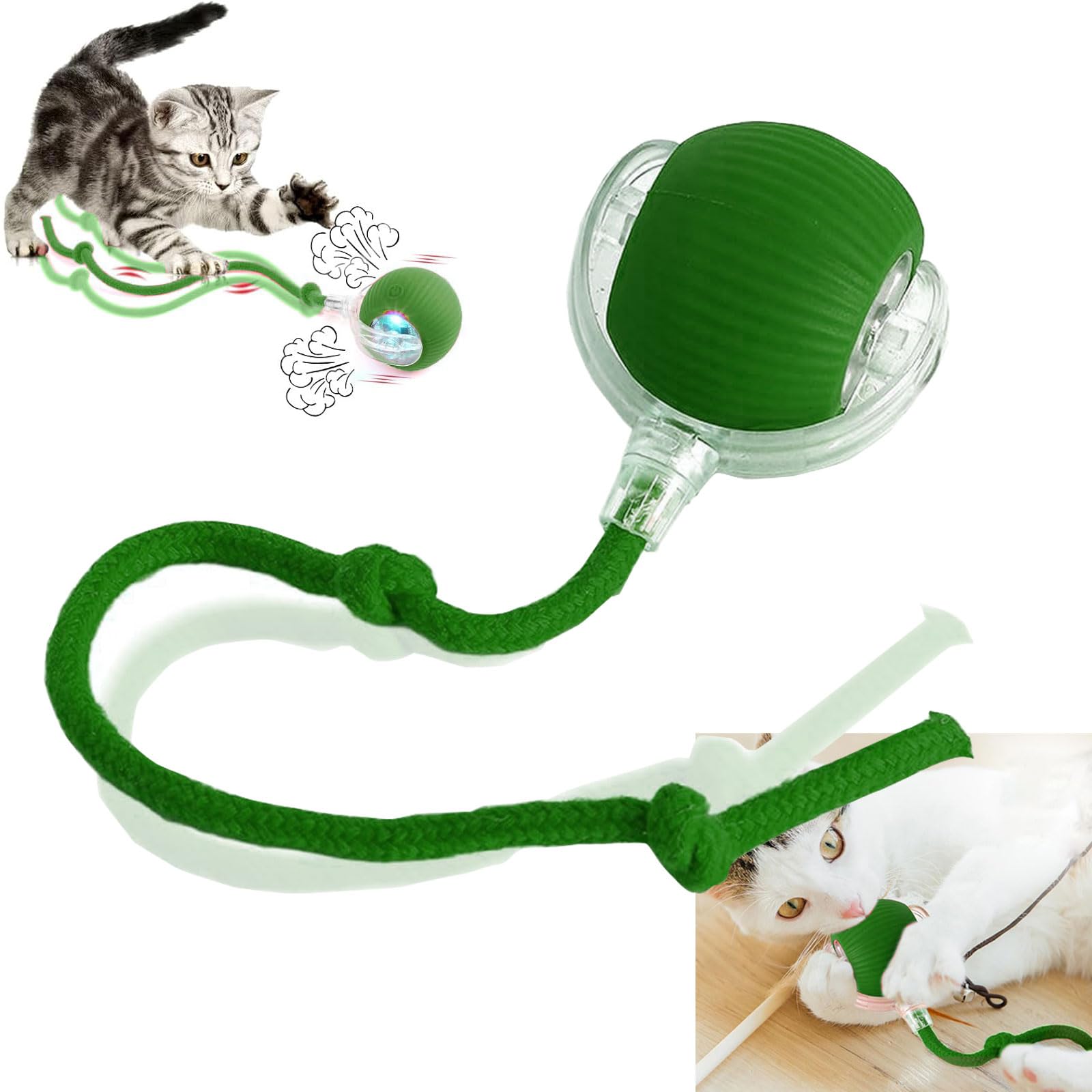 Interactive Cat & Dog Toy - Automatic Rolling Ball with Smart Dodge Technology - Electric Pet Play Ball for Cats & Dogs - Green - Perfect for Indoor Play & Exercise
