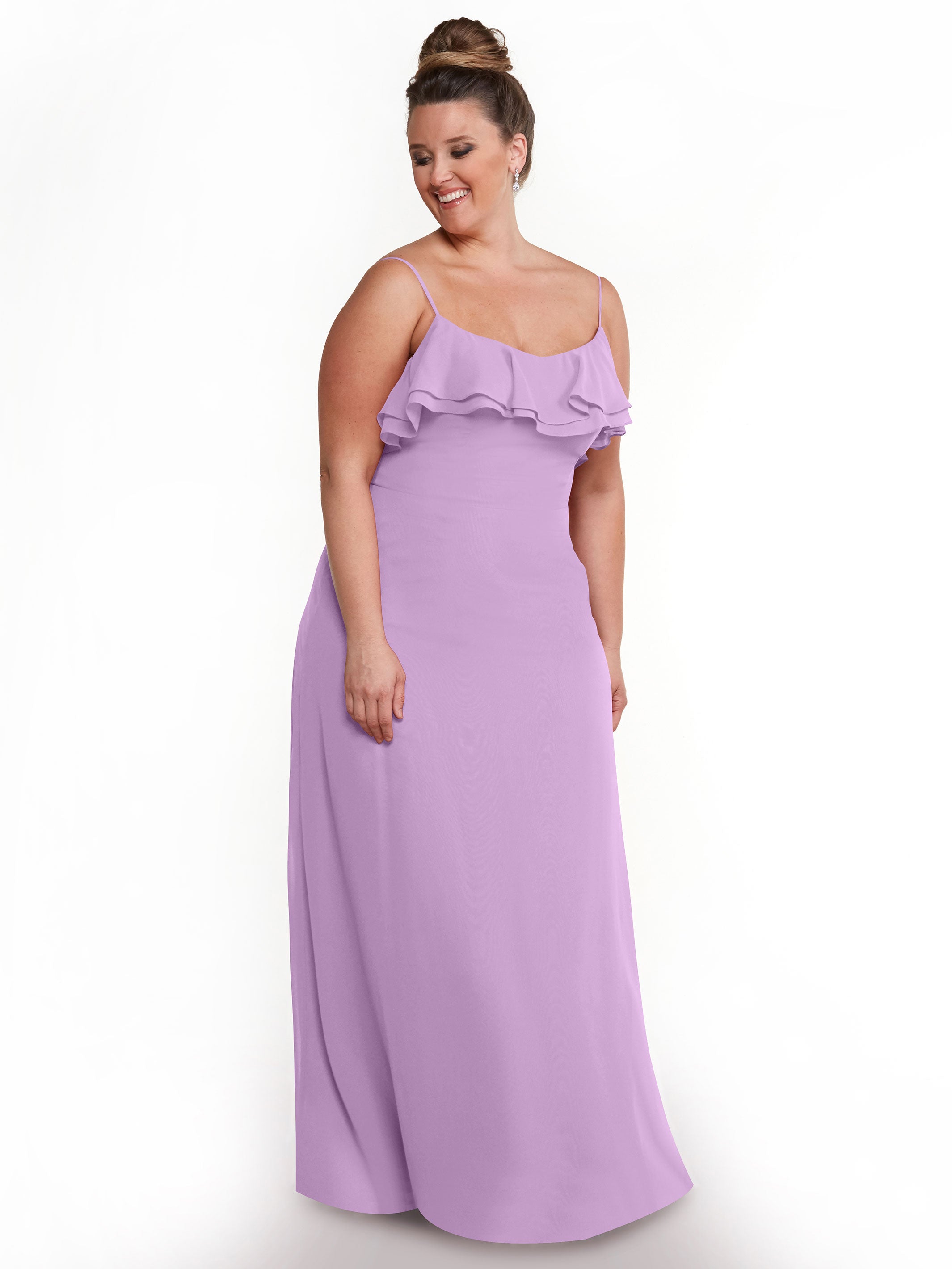 Elegant 80146 Chiffon Bridesmaid Dress with Ruffled Neckline - Perfect for Weddings, Formal Events & Special Occasions
