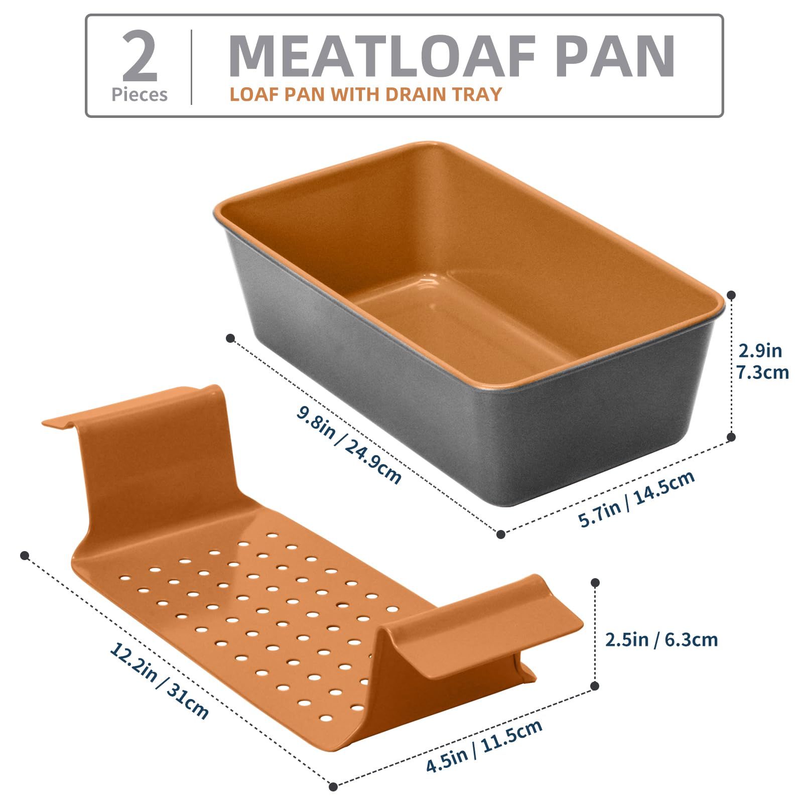 Nonstick Meatloaf Pan with Drain Tray - 9.8 x 5.7 Inch Bicolor Loaf Pan Set for Baking Meatloaf, Homemade Banana Bread, and Oven Recipes (Golden) - Perfect for Family Dinners and Holiday Cooking