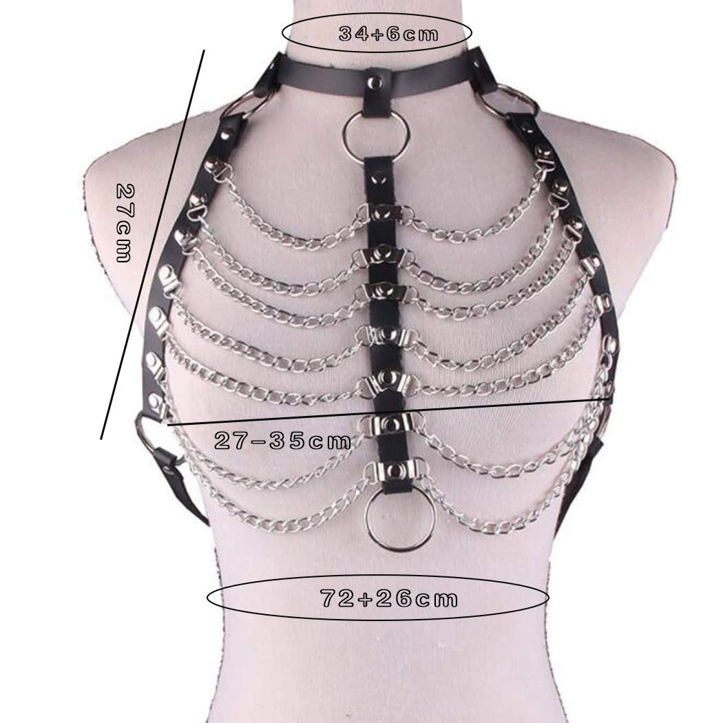 Sinalty Punk Leather Layered Body Chain - Black Gothic Body Jewelry & Harness for Women | Nightclub, Festival, Rave & Gothic Fashion Accessories