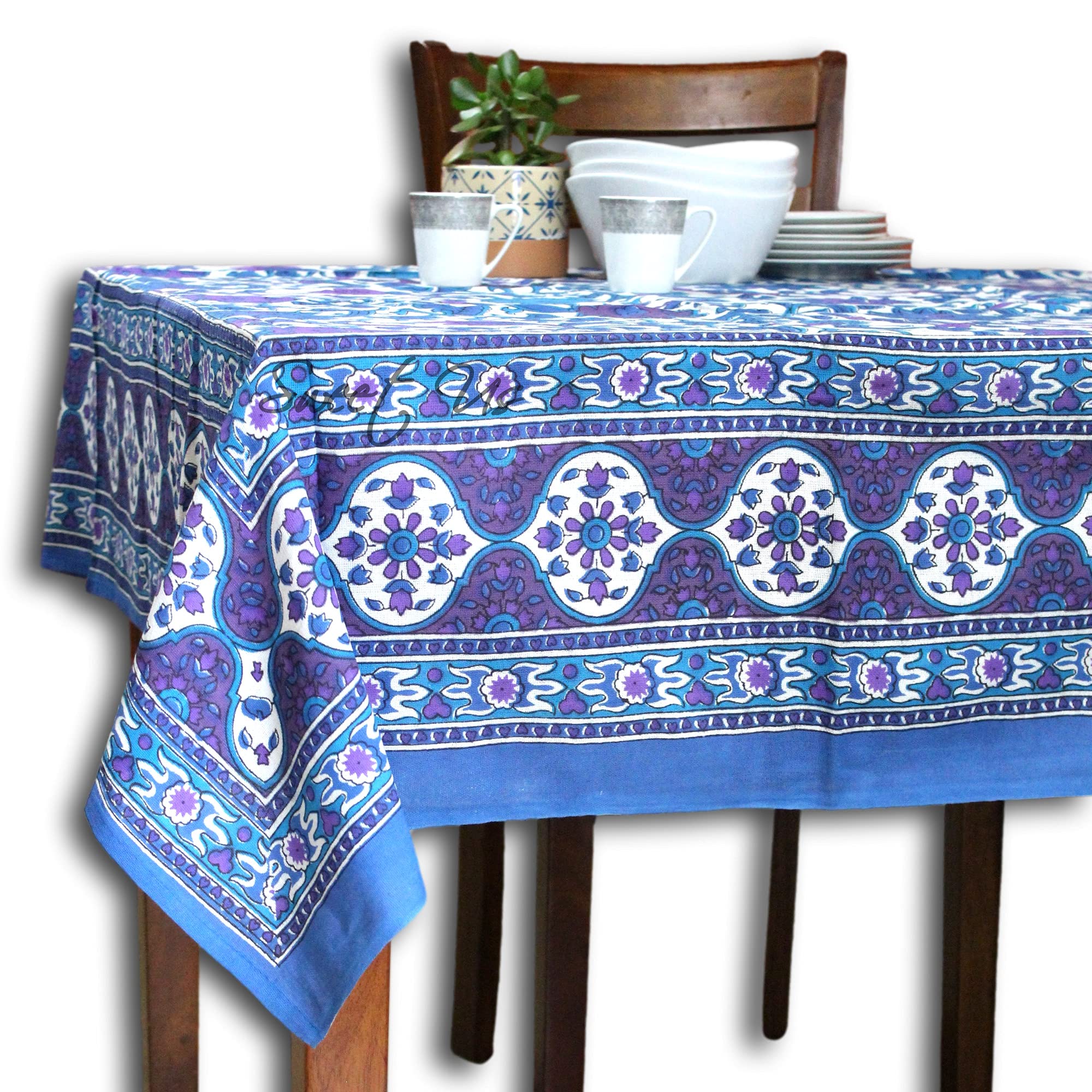Sunflower Tablecloth 88x104 Inches - Cotton Floral Dining Table Cover for Rectangle Tables, Linen White Blue Purple Design - Perfect for Kitchen, Indoor & Outdoor Use - Washable & Durable Tablecloth for Parties, Picnics & Daily Dining