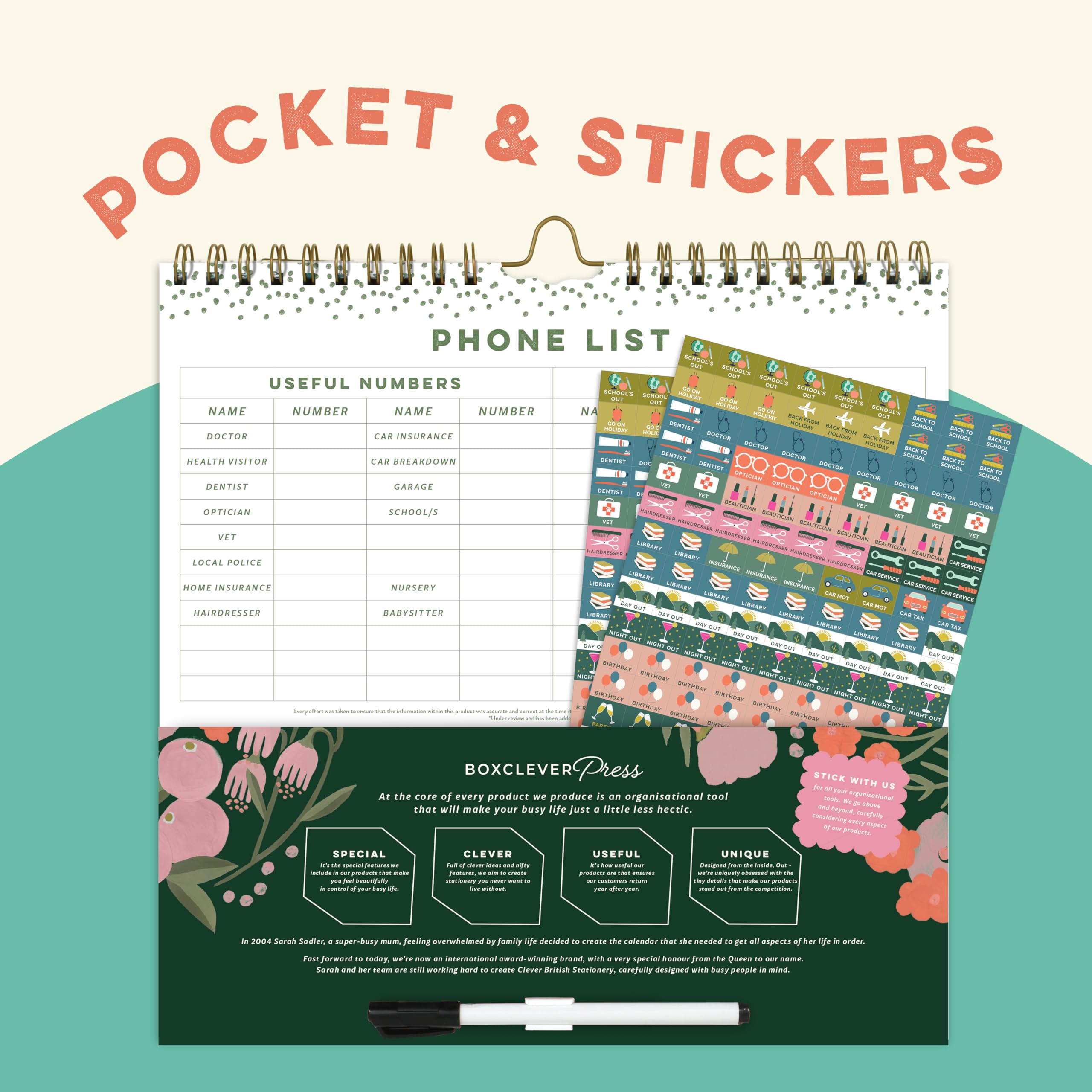 Boxclever Press 2024-2025 Family Weekly Planner Wall Calendar | 6-Column Organizer with Lists, Pocket & Stickers | August 2024-December 2025 | Perfect for Home, Office & School Planning