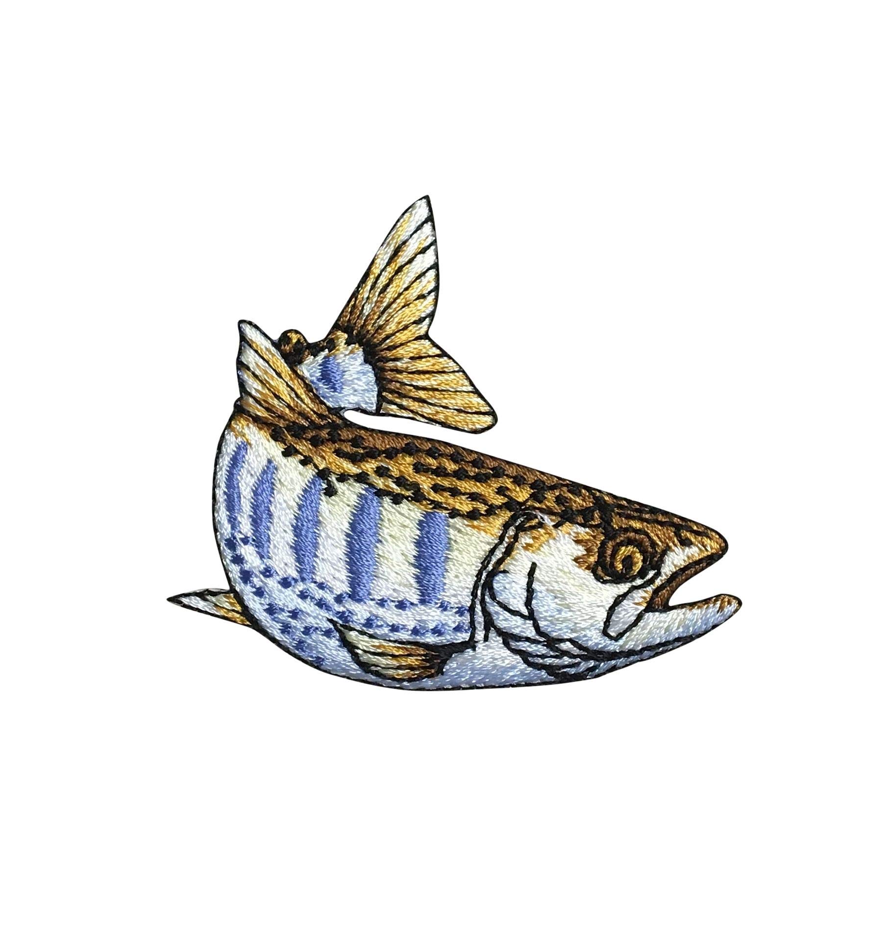Brook Trout Embroidered Iron-On Patch - Blue & Yellow Striped Fishing Patch for Jackets, Hats & Backpacks - Perfect for Anglers & Outdoor Enthusiasts