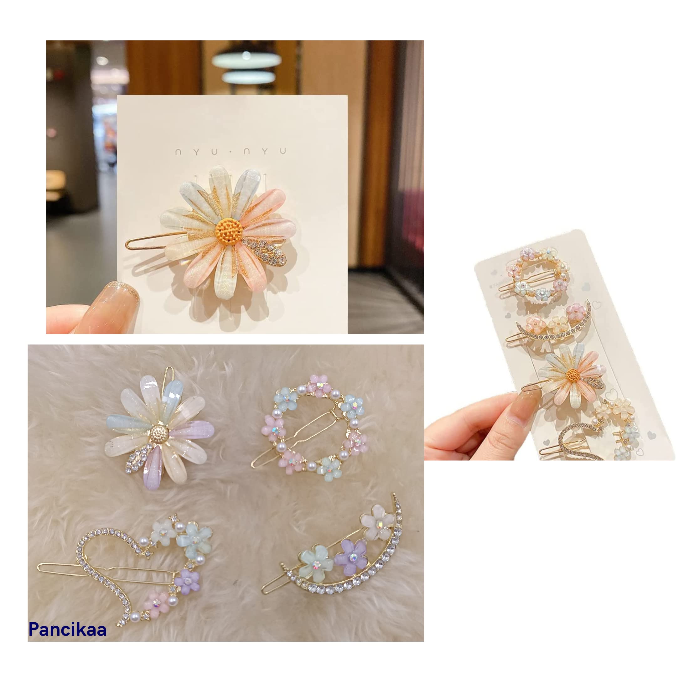 PANCIKAA Geometric Hollow Metal Hair Clips for Women - Korean Style Pearl Barrettes, Hairpins & Clamps (4-Piece Set, Multicolor) - Perfect for Weddings, Parties & Everyday Hairstyling