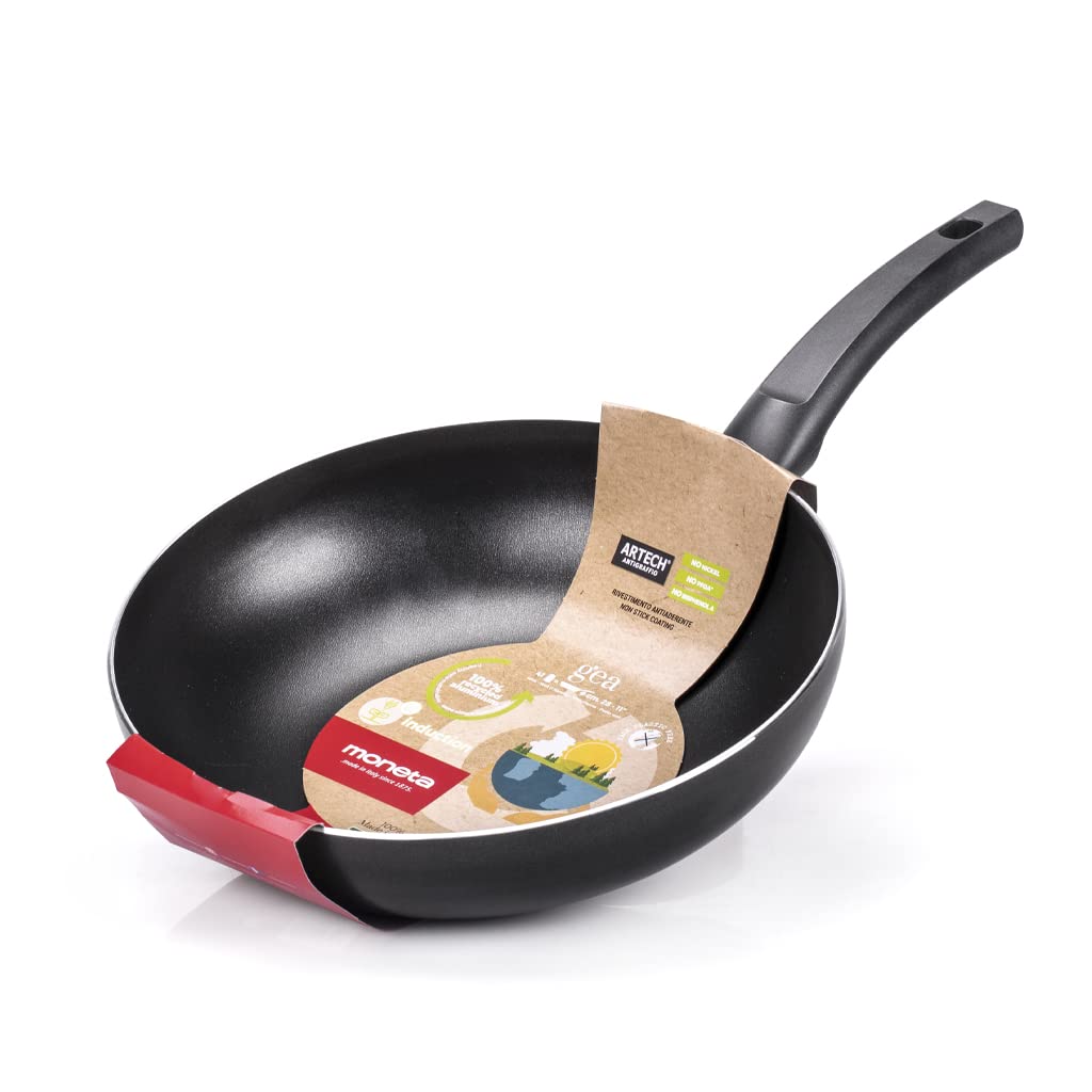 Moneta Gea 28cm Aluminum Wok Pan - 100% Recycled Material, Induction Compatible, Made in Italy - Perfect for Stir-Frying, Sautéing & Asian Cooking