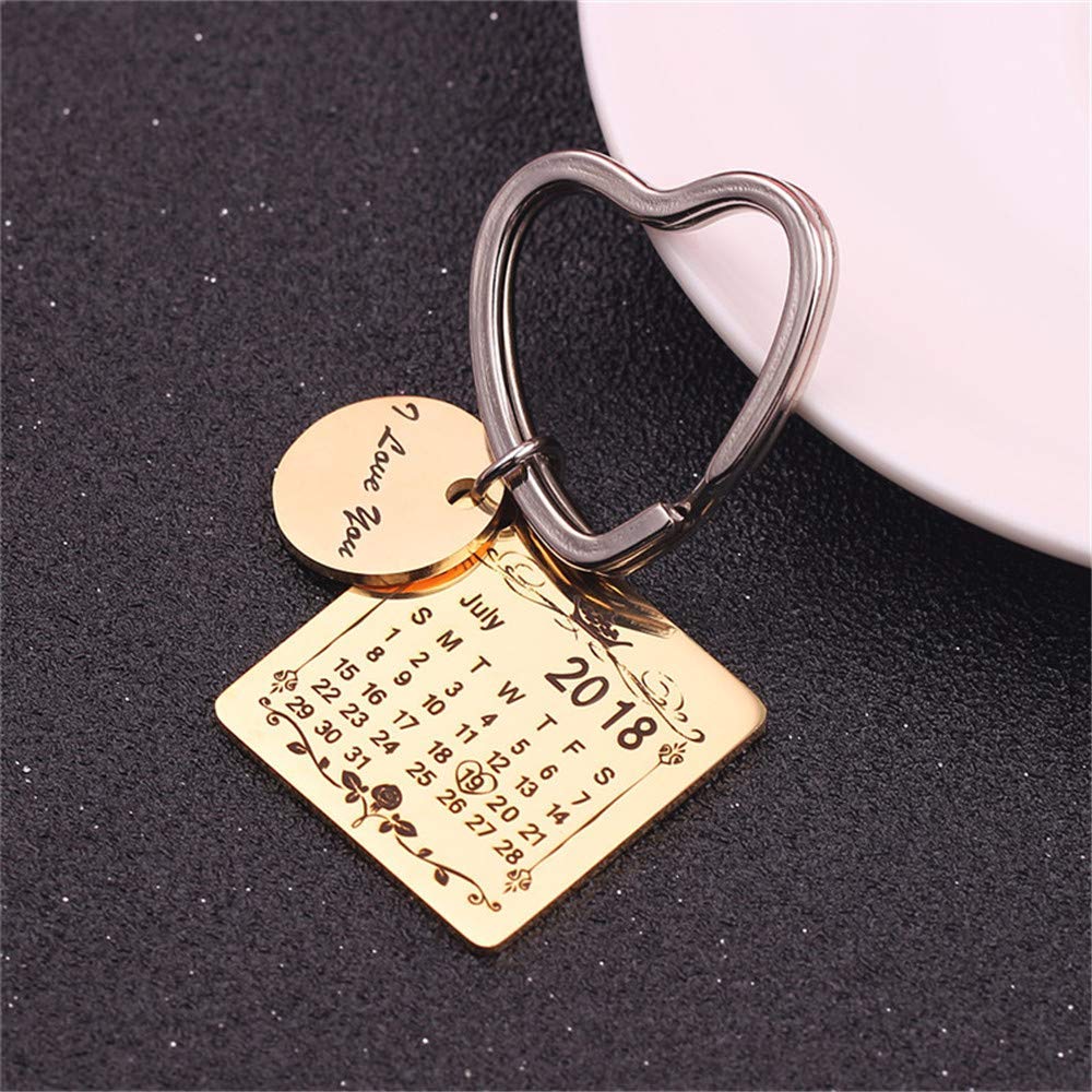 Personalized Custom Engraved Stainless Steel Keychain - Heart Ring Gold - Memorial Wedding Gift - Perfect for Anniversaries, Engagements & Special Occasions
