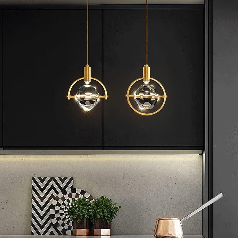 Modern Crystal Chandelier Lighting Fixture - Adjustable Brass Pendant Light for Bedroom, Living Room & Dining Room | Elegant Ceiling Lamp with G4 Bulb | Perfect Home Decor & Surprise Gift
