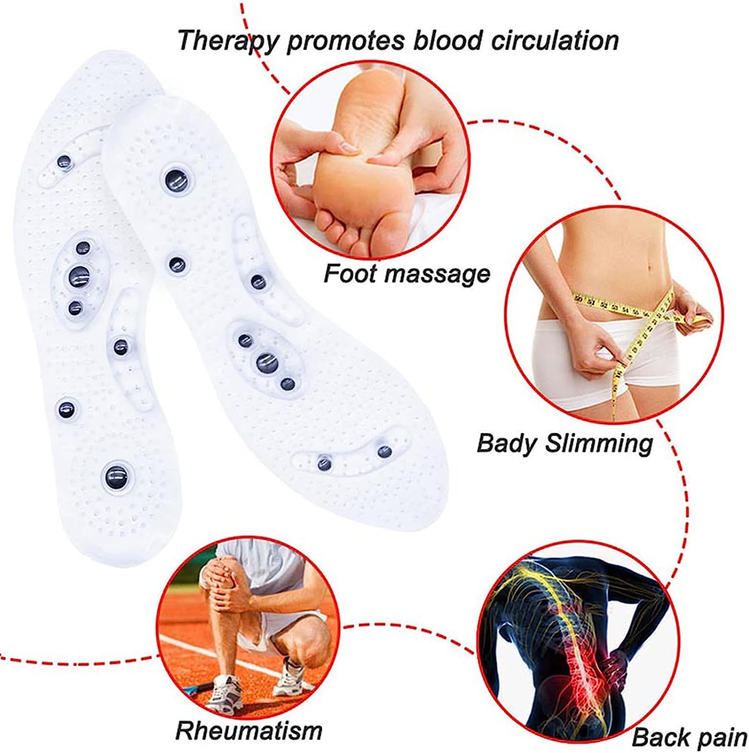 Magnetic Acupressure Insoles for Foot Pain Relief - 1 Pair Thin Reflexology Massage Inserts with Pressure Points for Men & Women (Large) - Ideal for Work, Running & Daily Comfort