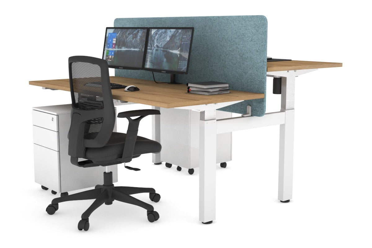 Adjustable Height 2-Person H Bench Workstation - White Frame [1400L x 700W] - Perfect for Office, Home Office, and Collaborative Workspaces