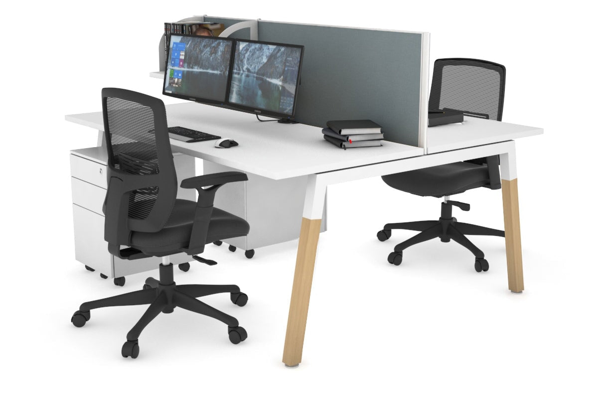 Quadro A Legs 2-Person Office Workstation with Wooden Legs & Cross Beam [1200L x 700W] - Perfect for Shared Workspaces and Home Offices
