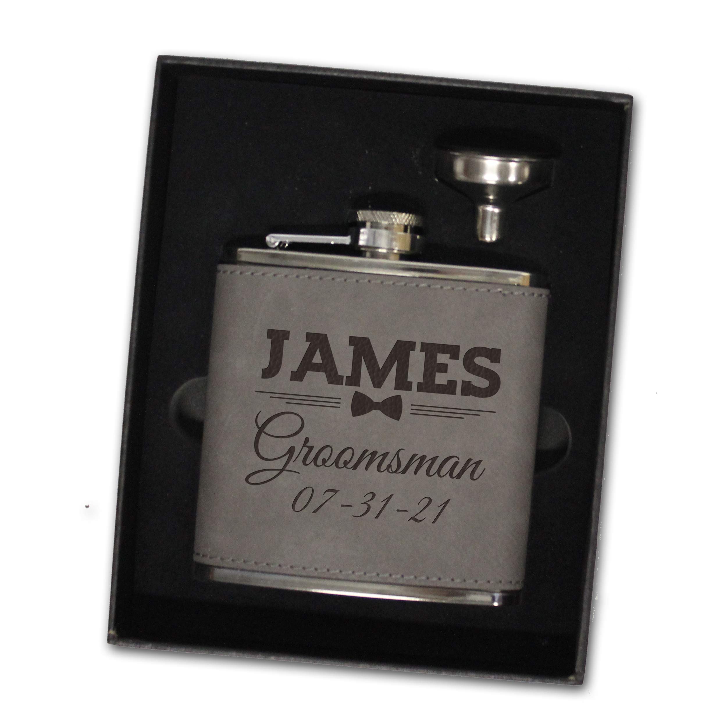 Custom Engraved Monogram Flask Gift Set with Funnel - Personalized Wedding Groomsmen Present - Gray Flask with Black Lettering - Perfect for Bachelor Parties, Anniversary Gifts & Special Occasions