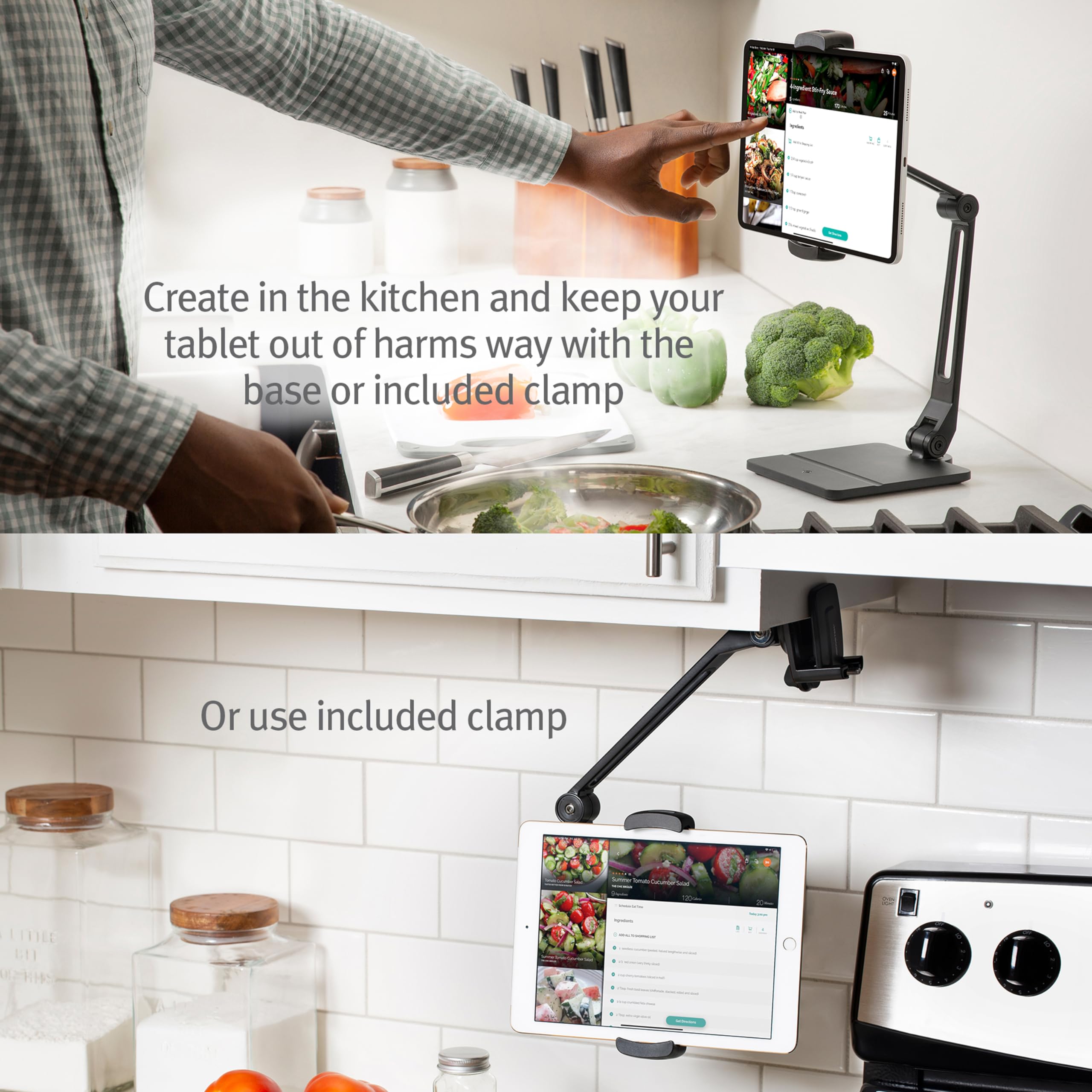 Twelve South HoverBar Duo 2nd Gen Adjustable iPad Stand - Universal Tablet Holder with Weighted Base & Clamp Mount for Desk, Compatible with All iPad Models (Black) | Perfect for Home Office, Kitchen, Bedroom & Workspace Setup