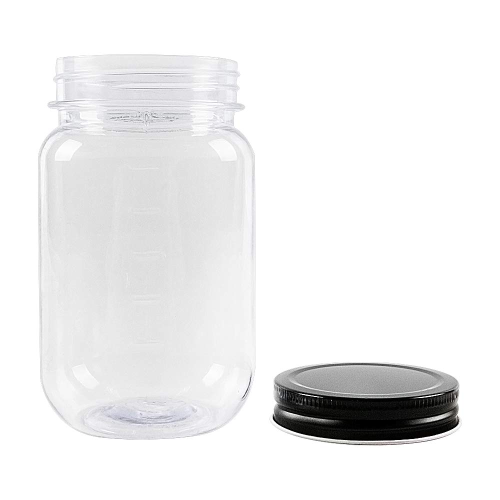 Novelinks 16oz Clear Plastic Jars with Black Lids - 10 Pack BPA-Free Refillable Round Storage Containers for Kitchen Pantry Organization, Spice Jars, Craft Supplies & Household Storage | Airtight Food Containers for Flour, Sugar, Coffee & Dry Goods