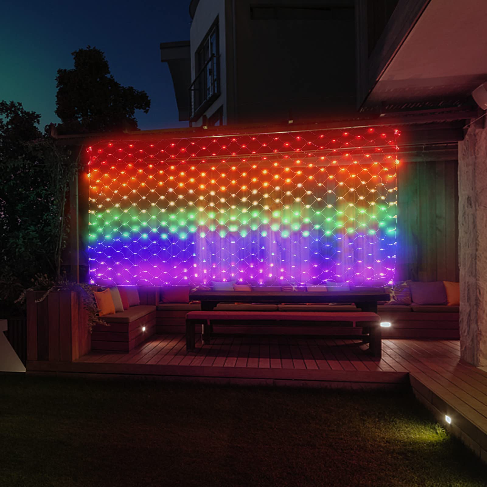 Rainbow LED Net Lights - LGBTQ Pride Flag Lights for Wall with 8 Lighting Modes | Waterproof Outdoor Decoration for Garden, Party, Festival & Pride Month Celebrations