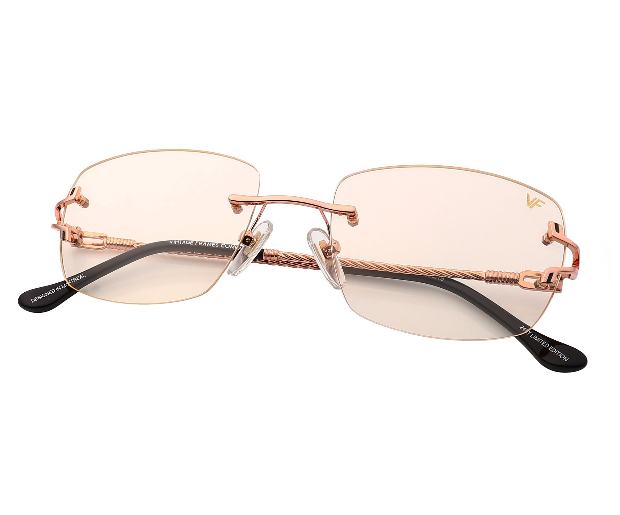 24KT Rose Gold Bal Harbour Rimless Drill Mount - Premium Eyeglass Frame for Fashion & Everyday Wear