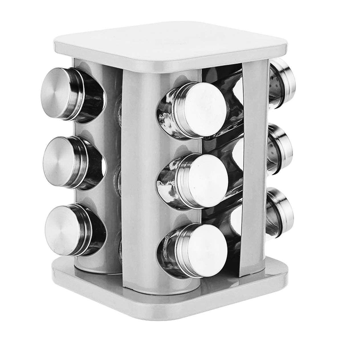 Stainless Steel Revolving Spice Rack Organizer - 12-Jar Countertop Spice Tower for Kitchen | Space-Saving Spice Storage Solution for Countertops, Pantries & Small Kitchens