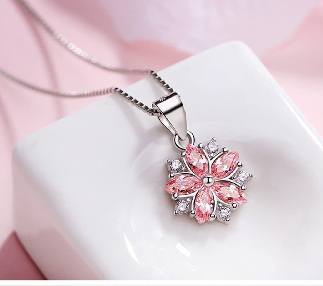 Sterling Silver Sakura Flower Pendant Necklace - Dainty Pink Cherry Blossom Jewelry Set for Women, Gift for Her | Perfect for Valentine's Day, Anniversary, Birthday & Everyday Wear