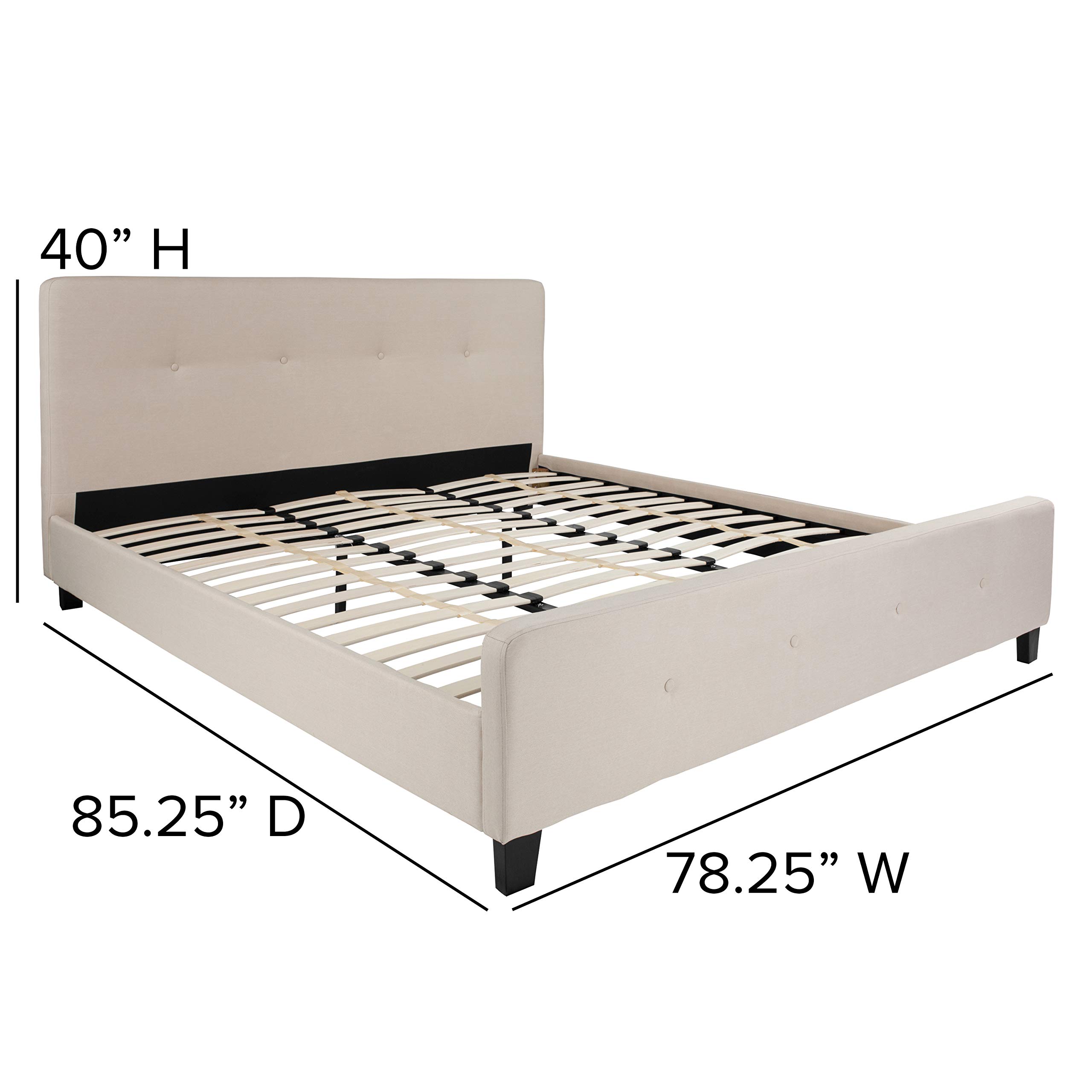Flash Furniture Tribeca King Size Tufted Upholstered Platform Bed - Beige Fabric with 10 Inch CertiPUR-US Certified Pocket Spring Mattress | Modern Bedroom Furniture for Master Suite, Guest Room & Apartment
