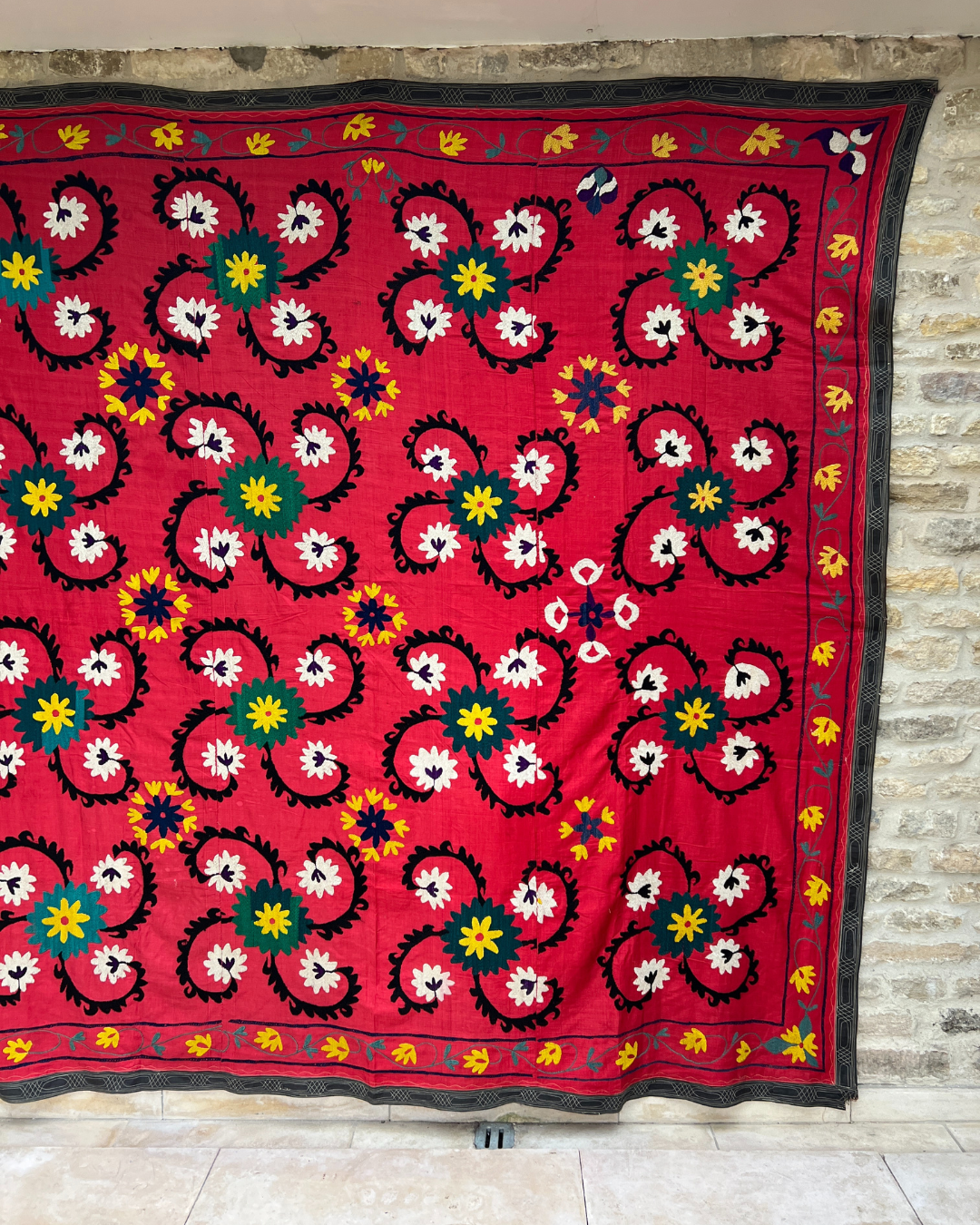 Extra Large Suzani 025 - Handmade Cotton Embroidered Boho Throw Blanket - Perfect for Bohemian Home Decor, Bedroom Accent & Cozy Living Room