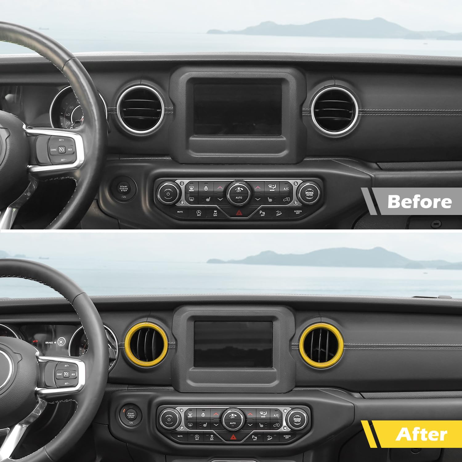 RT-TCZ Yellow Dash Air Vent Cover Trim Stickers for Jeep Wrangler JL JLU & Gladiator JT (2018-2023) - 4pcs Interior Accessories - Upgrade Your Ride's Style & Protection