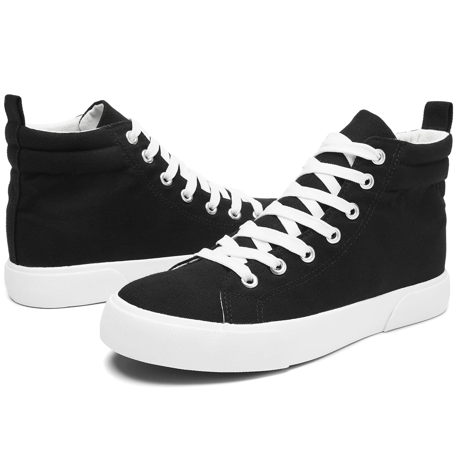 Yageyan Women's High Top Canvas Sneakers - Classic Fashion White & Black Walking Shoes for Women - Comfortable Casual Shoes for Walking, Running, and Everyday Wear