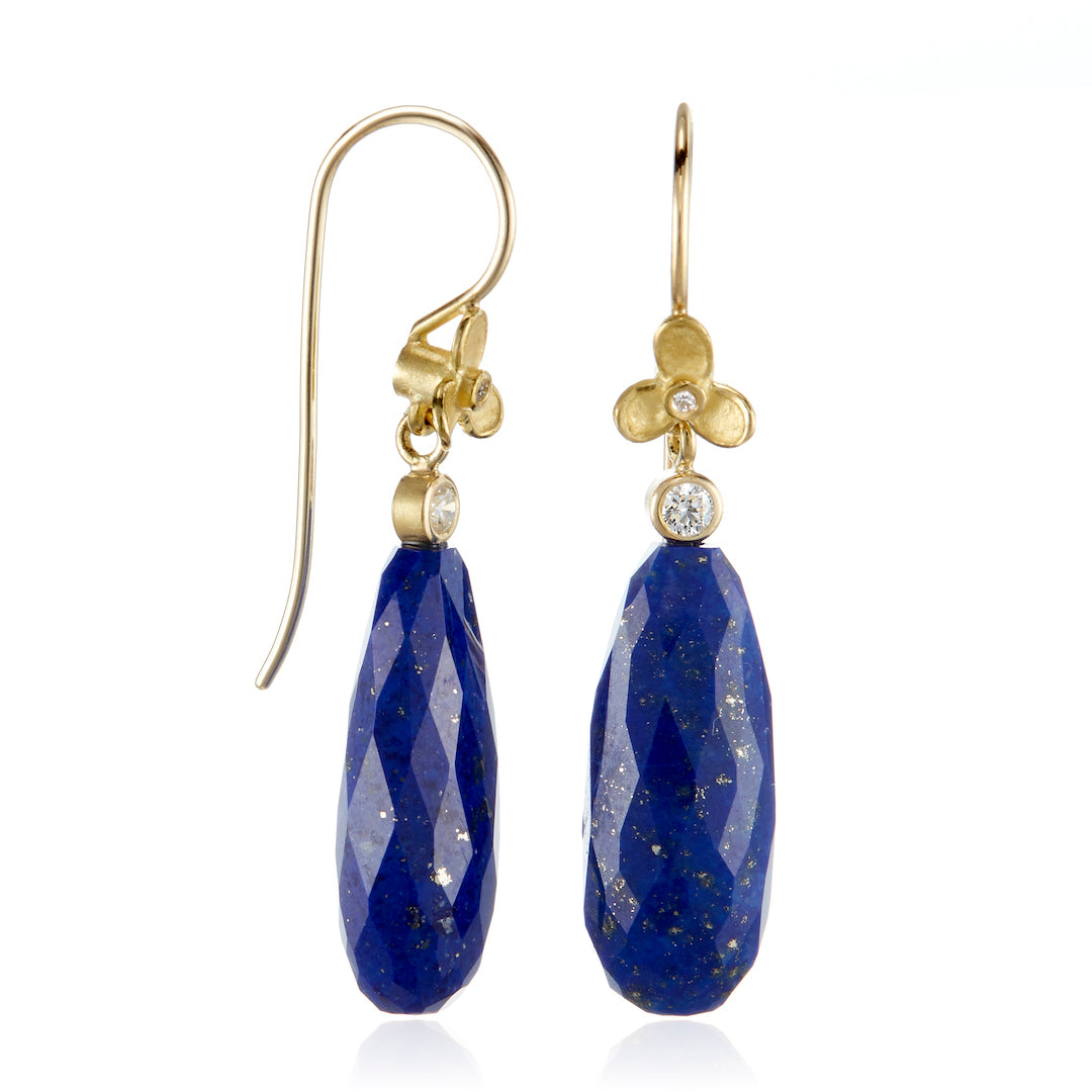 Lapis & Trillium Drop Earrings - Handmade Blue Gemstone Dangle Earrings for Women | Elegant Jewelry Gift for Birthday, Wedding & Special Occasions
