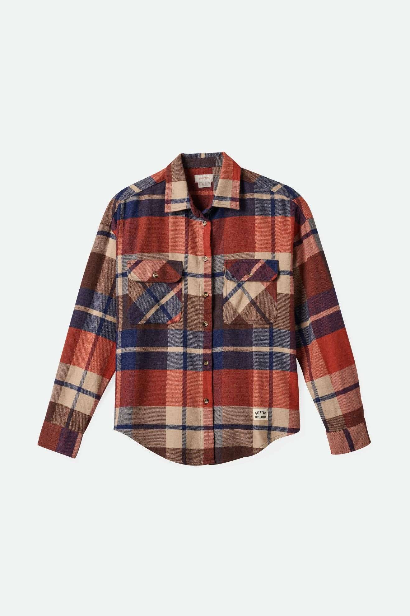 Bowery Women's Classic Long Sleeve Flannel Shirt - Navy/Mars Red/White Plaid - Soft & Warm Casual Shirt for Fall & Winter - Perfect for Outdoor Activities, Layering & Cozy Loungewear
